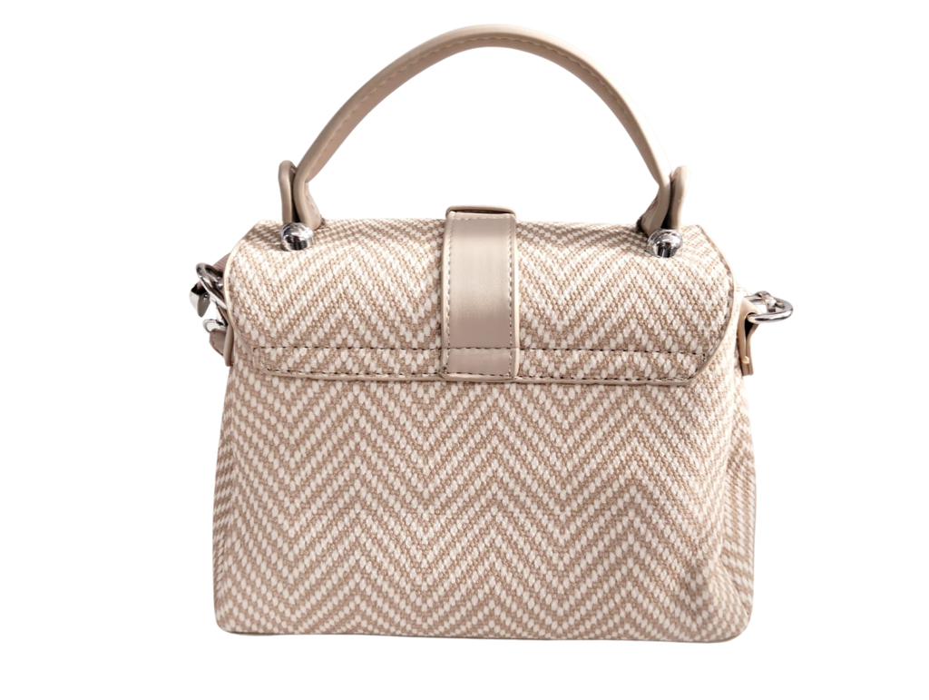 Bolsa beige patrón zigzag & broche estilo cinturón - Vinipiel