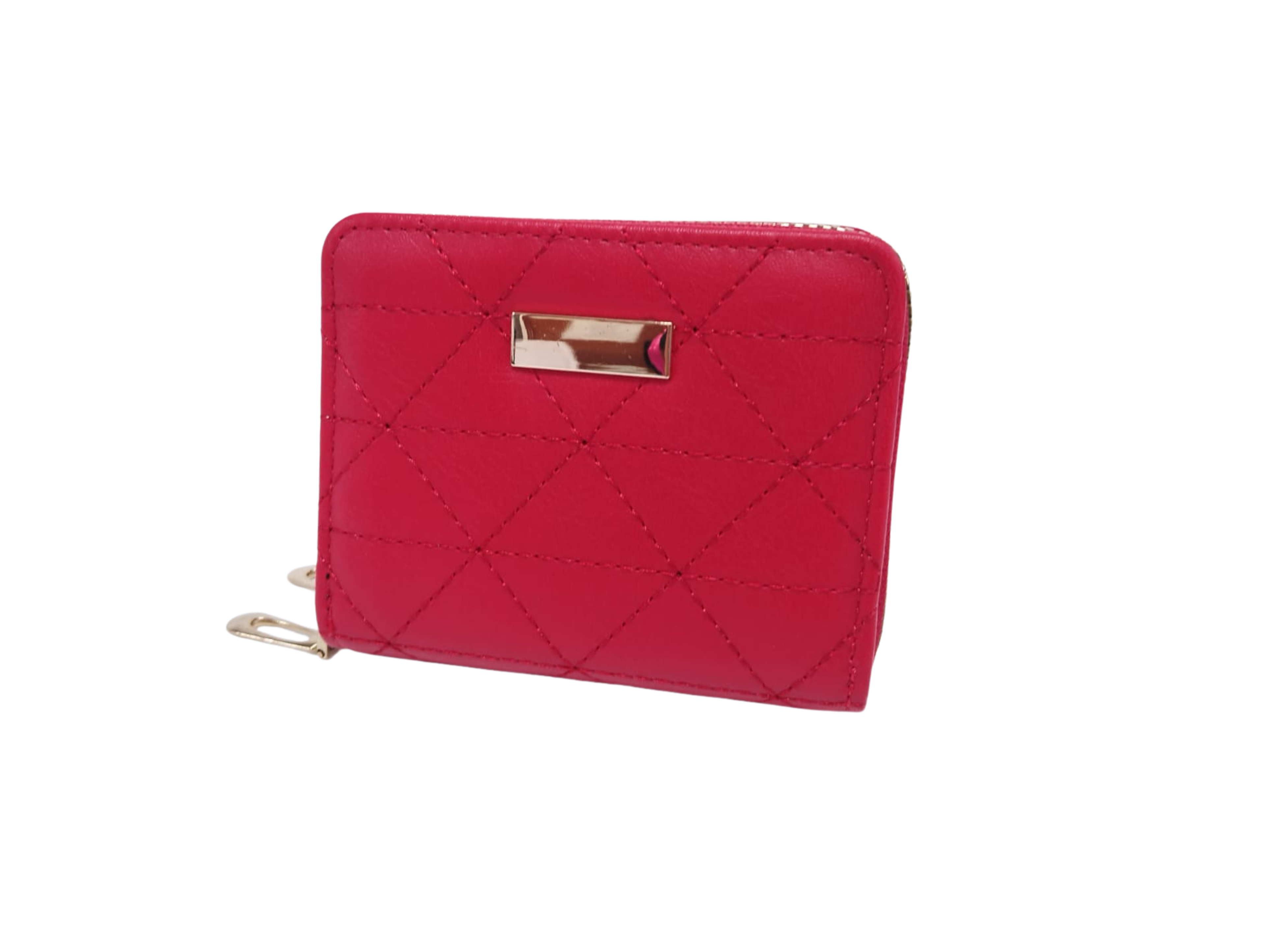 Cartera roja con rombos y placa dorada al centro superior - Vinipiel