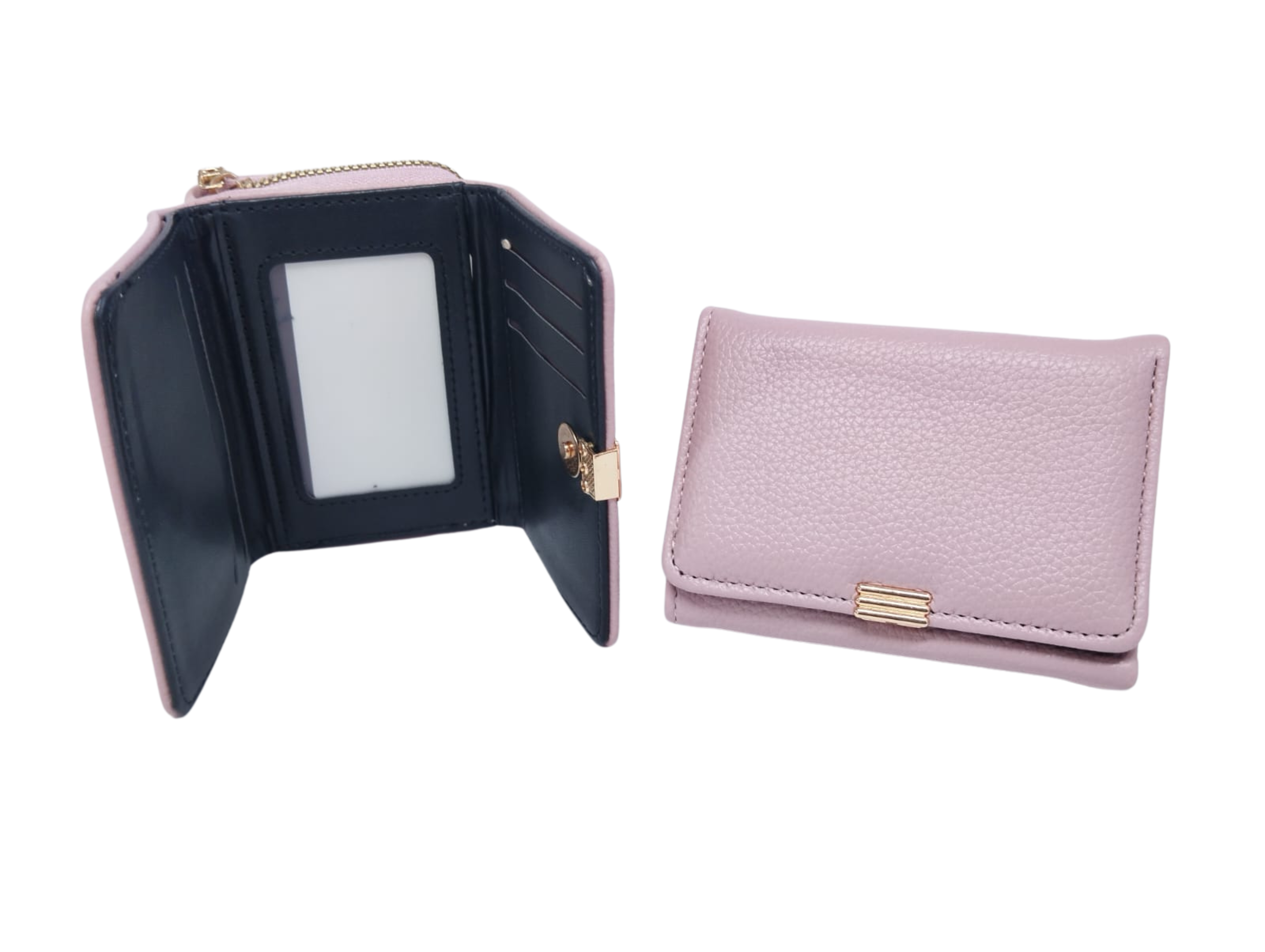 Cartera rosa texturizada con broche dorado 3 líneas - Vinipiel