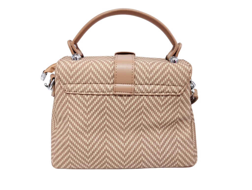 Bolsa café patrón zigzag & broche estilo cinturón - Vinipiel