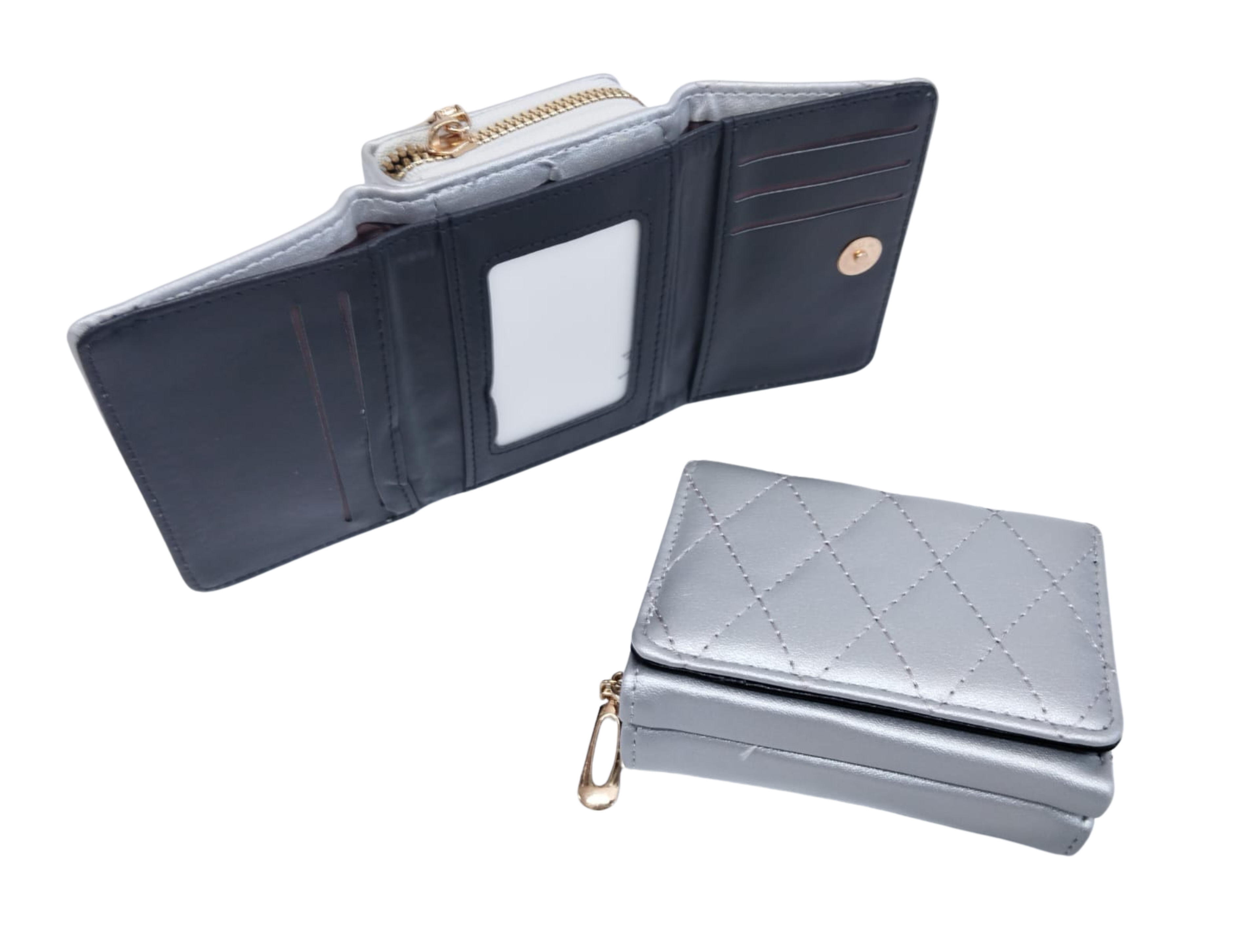 Cartera plateada con rombos cocidos - Vinipiel