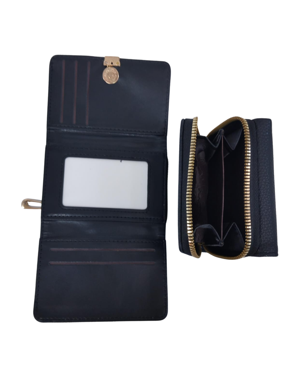 Cartera negra texturizada con broche dorado 3 líneas - Vinipiel