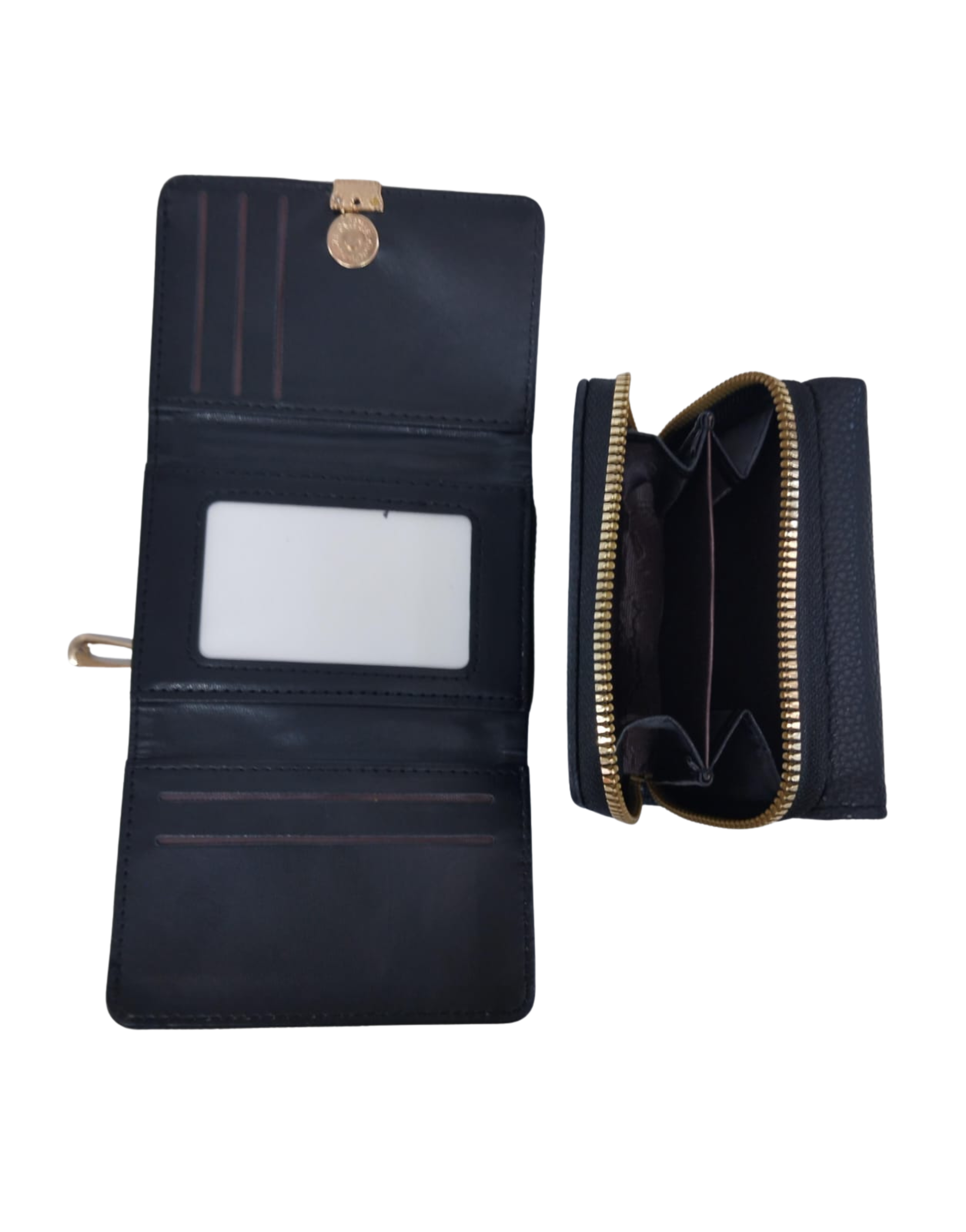Cartera negra texturizada con broche dorado 3 líneas - Vinipiel