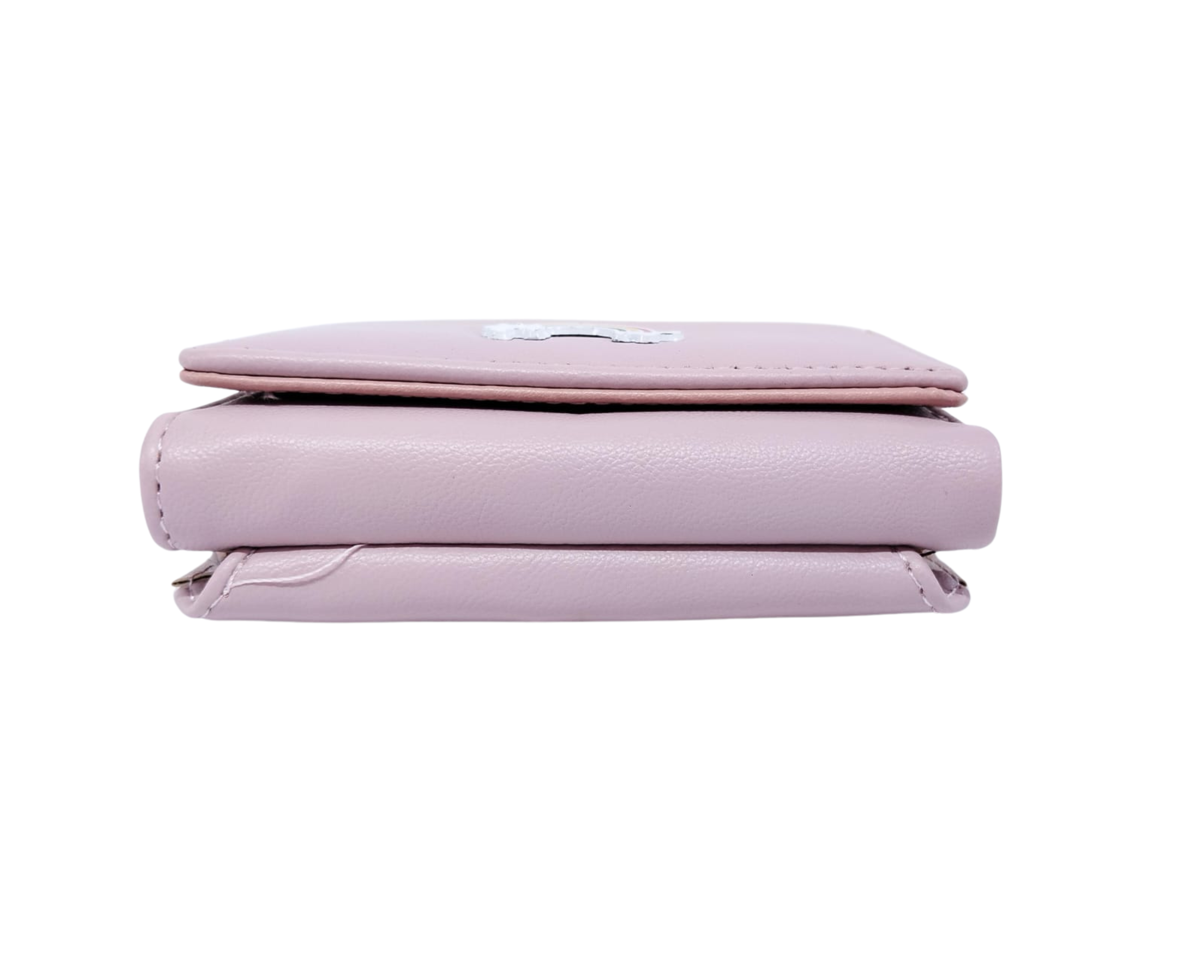 Cartera rosa con broche de arcoíris e interior rosa y corazón - Vinipiel