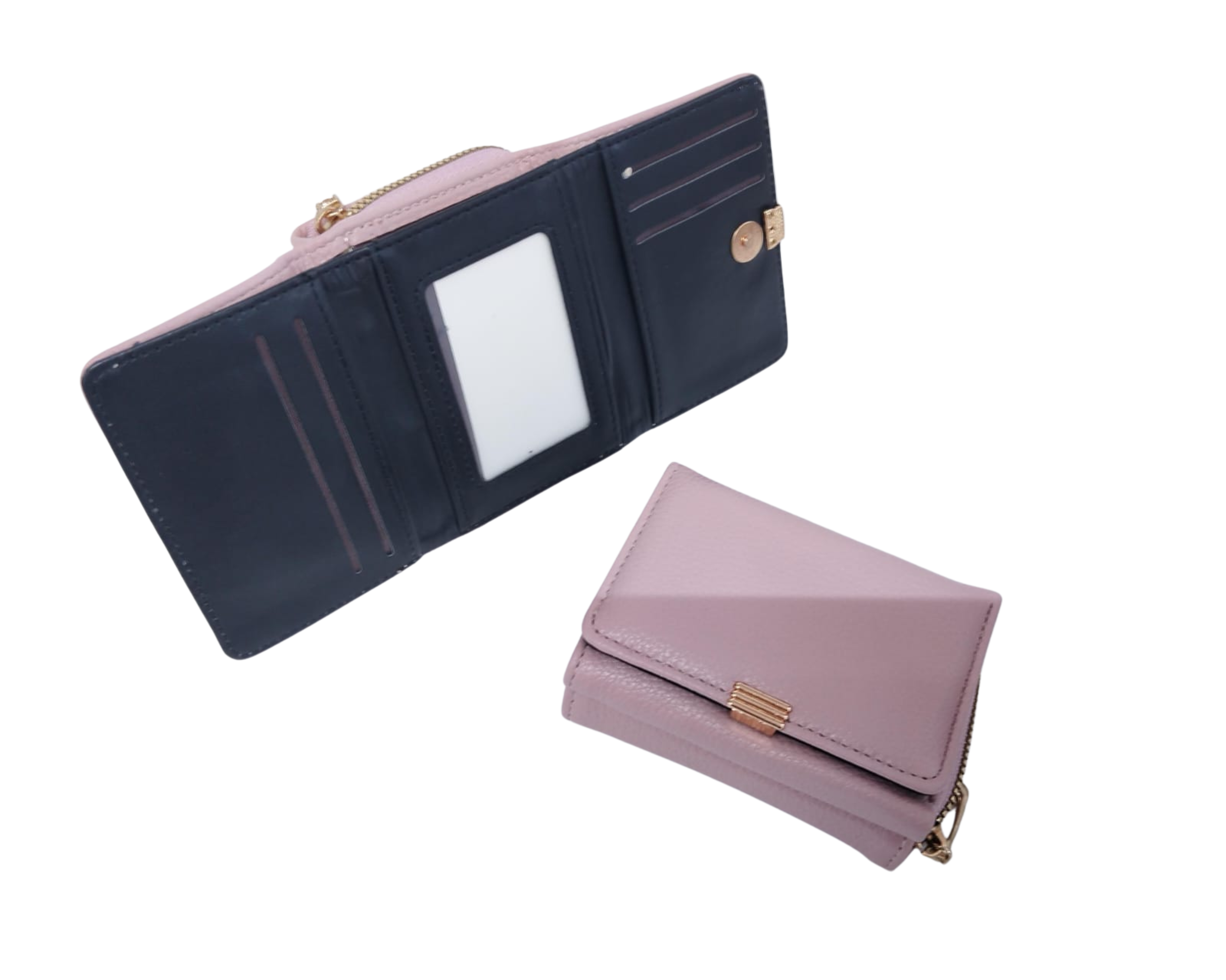 Cartera rosa texturizada con broche dorado 3 líneas - Vinipiel