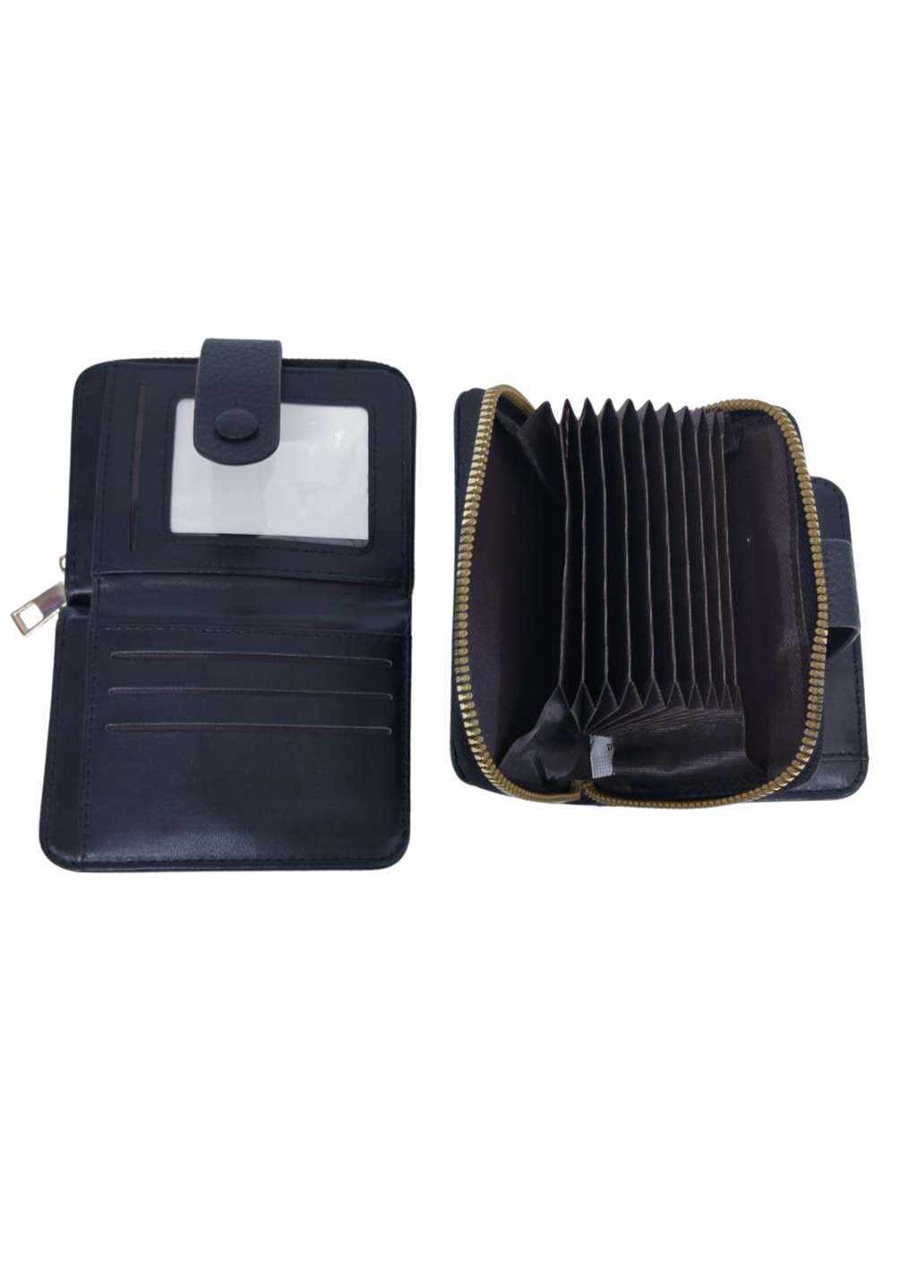 Cartera negra texturizada con broche de botón - Vinipiel