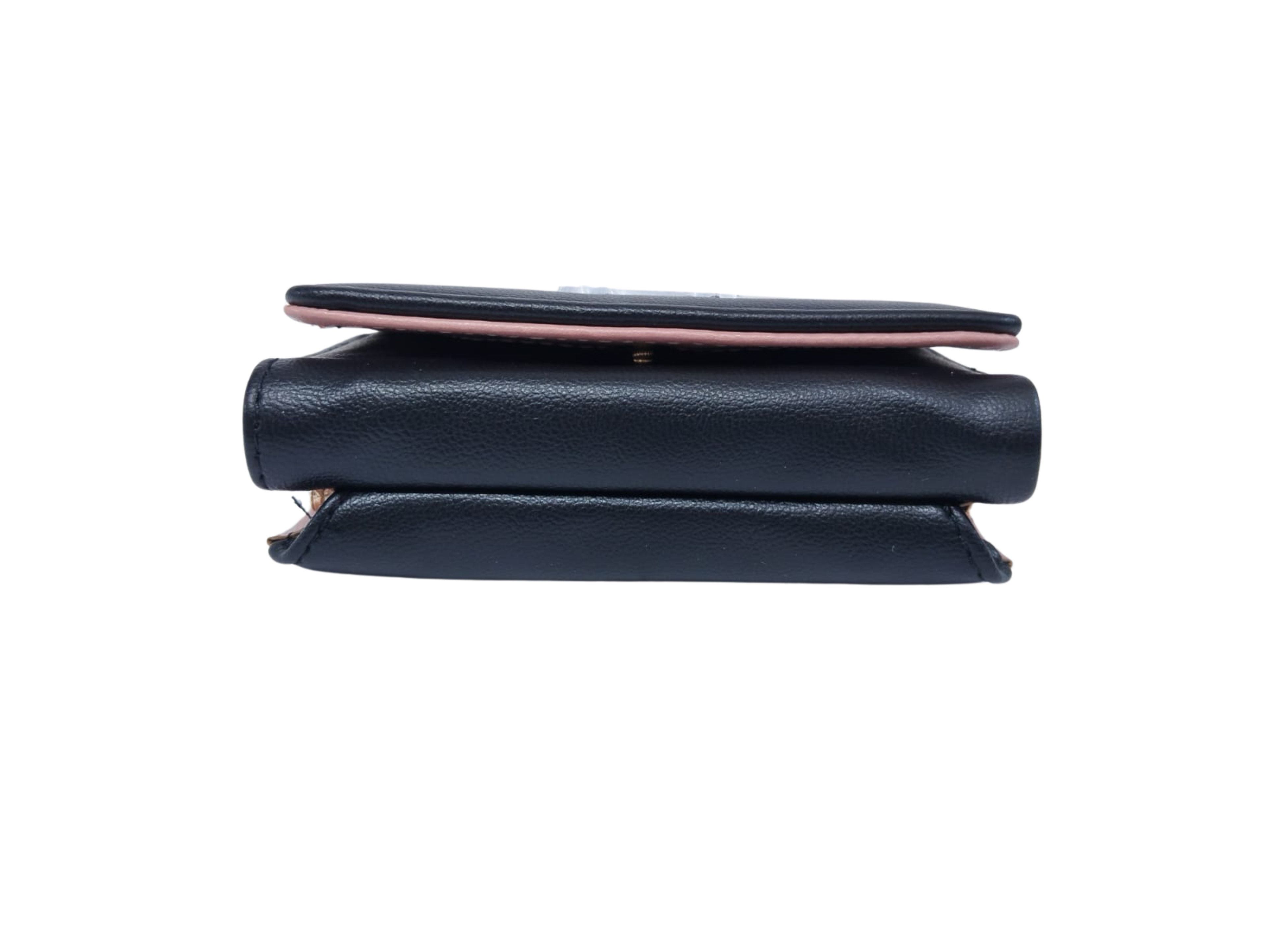 Cartera negra con broche de arcoíris e interior rosa y corazón - Vinipiel