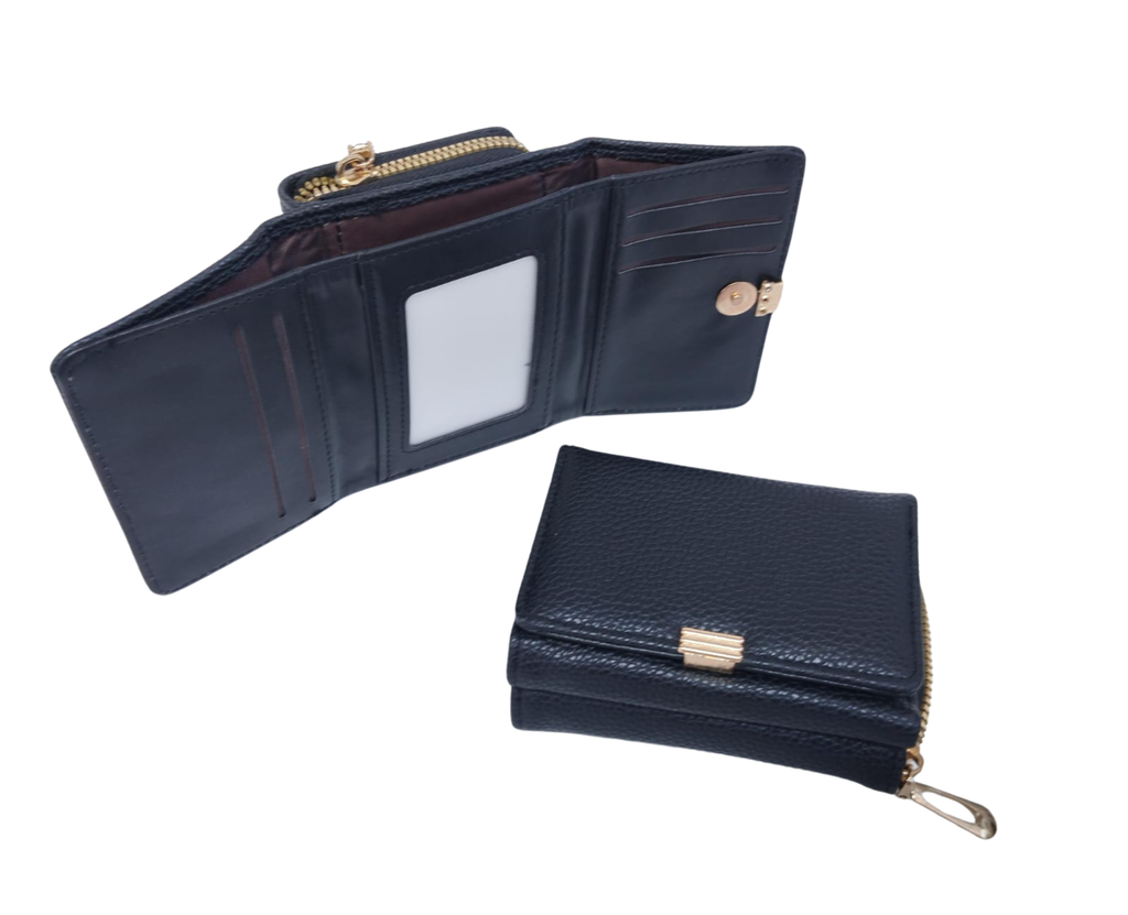 Cartera negra texturizada con broche dorado 3 líneas - Vinipiel
