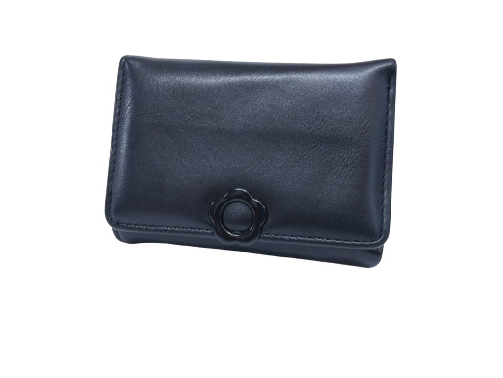Cartera negra lisa con broche de flor - Vinipiel
