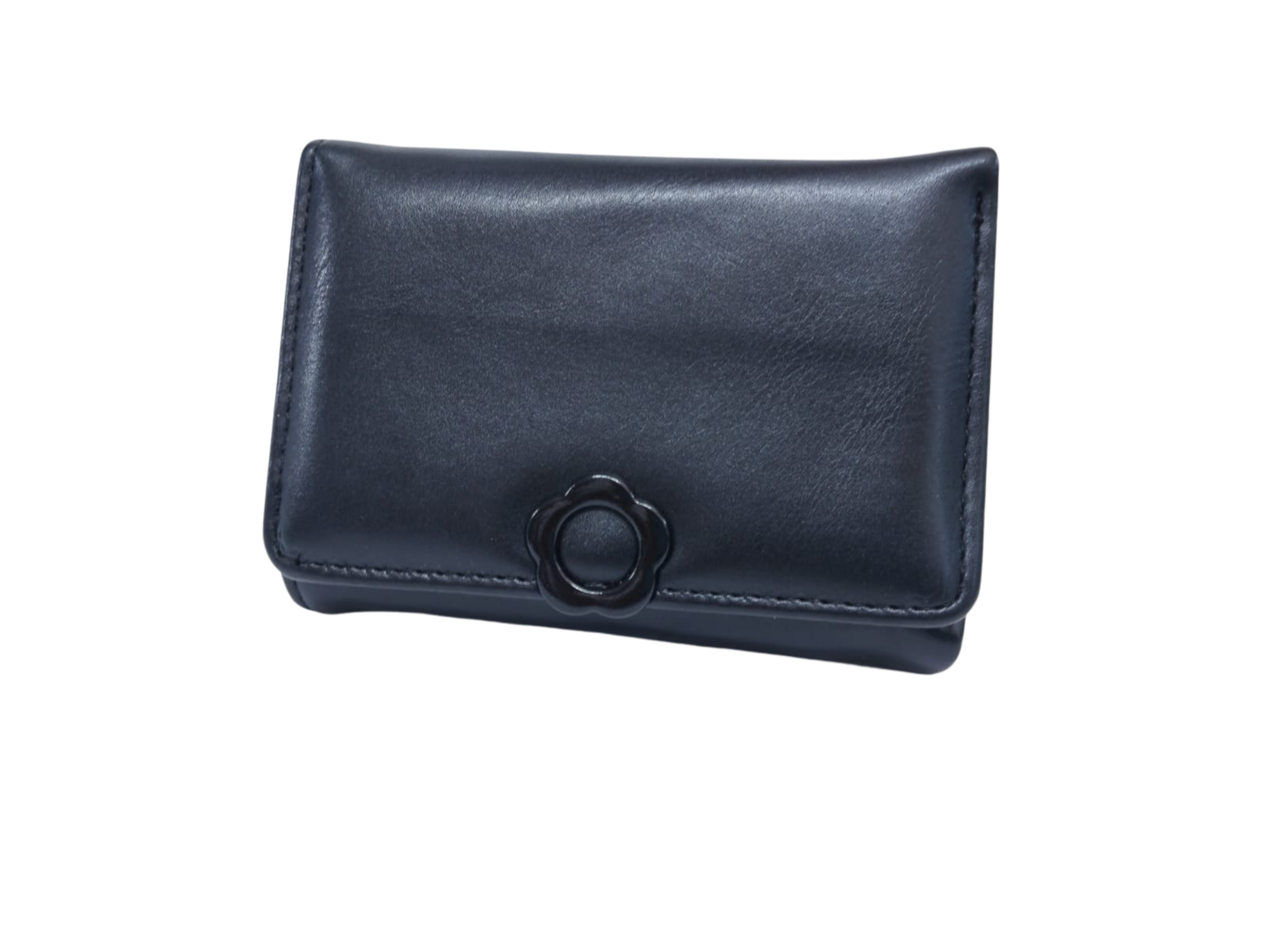 Cartera negra lisa con broche de flor - Vinipiel
