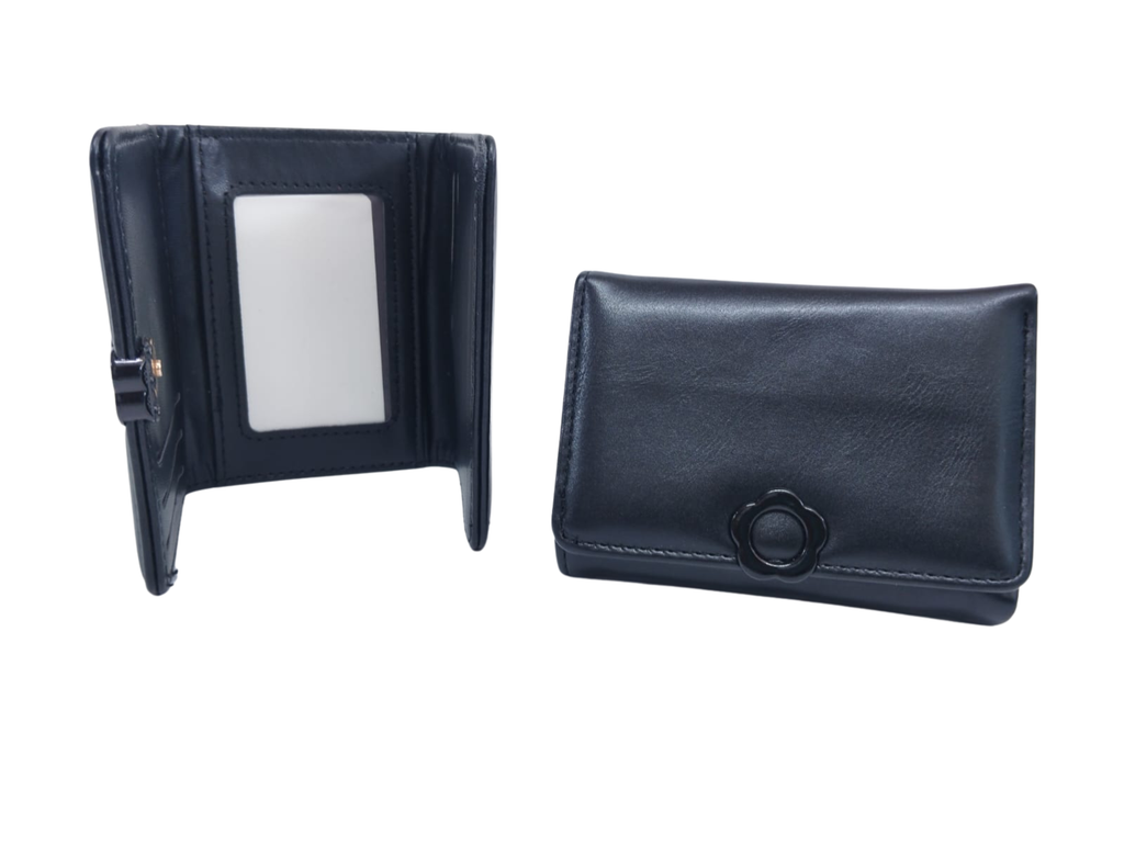 Cartera negra lisa con broche de flor - Vinipiel