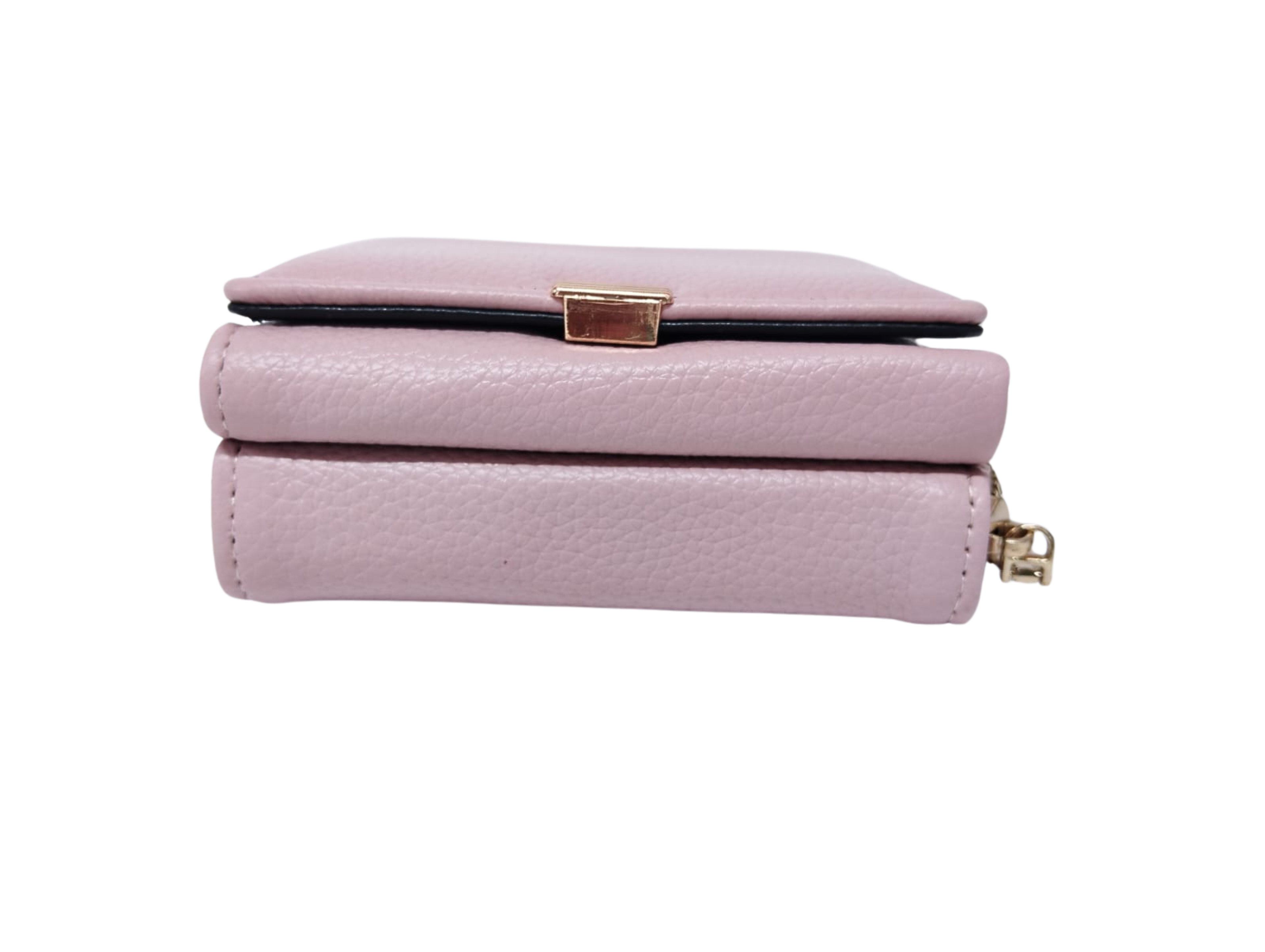 Cartera rosa texturizada con broche dorado 3 líneas - Vinipiel