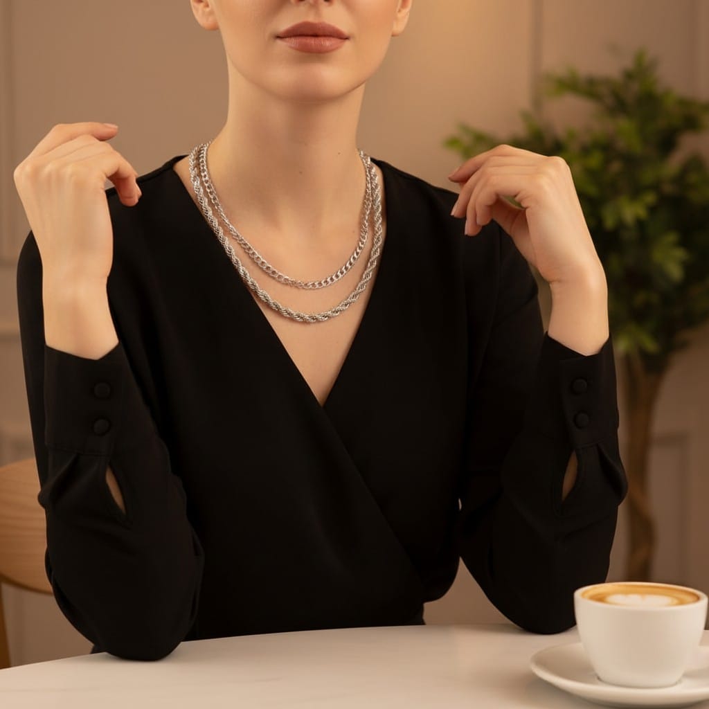 Cadena Plateada Estilo Trenzada - Acero Inoxidable