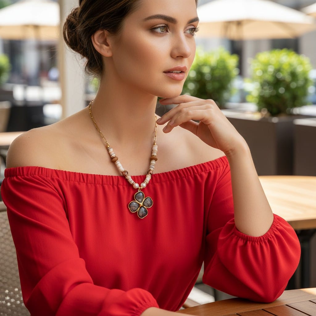 Collar Dorado con Dije de Flor 4 Pétalos - Acero Inoxidable