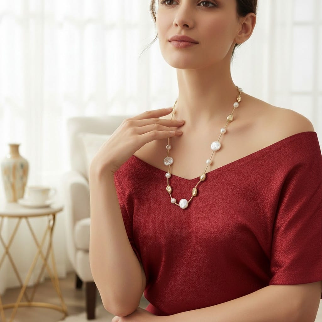 Collar Dorado Piedras en Tono Blanco y Dorado - Acero Inoxidable