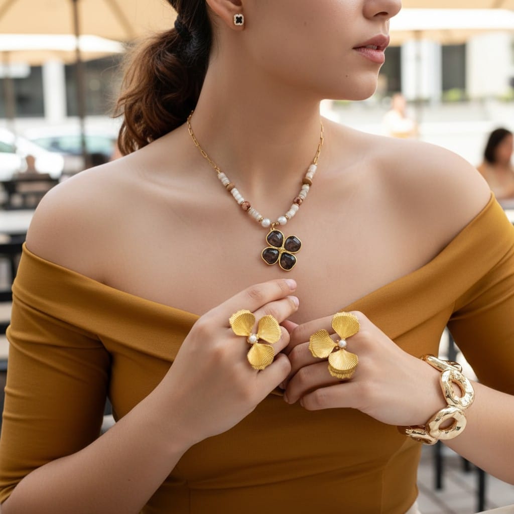 Anillo Dorado Flor 3 Pétalos - Acero Inoxidable