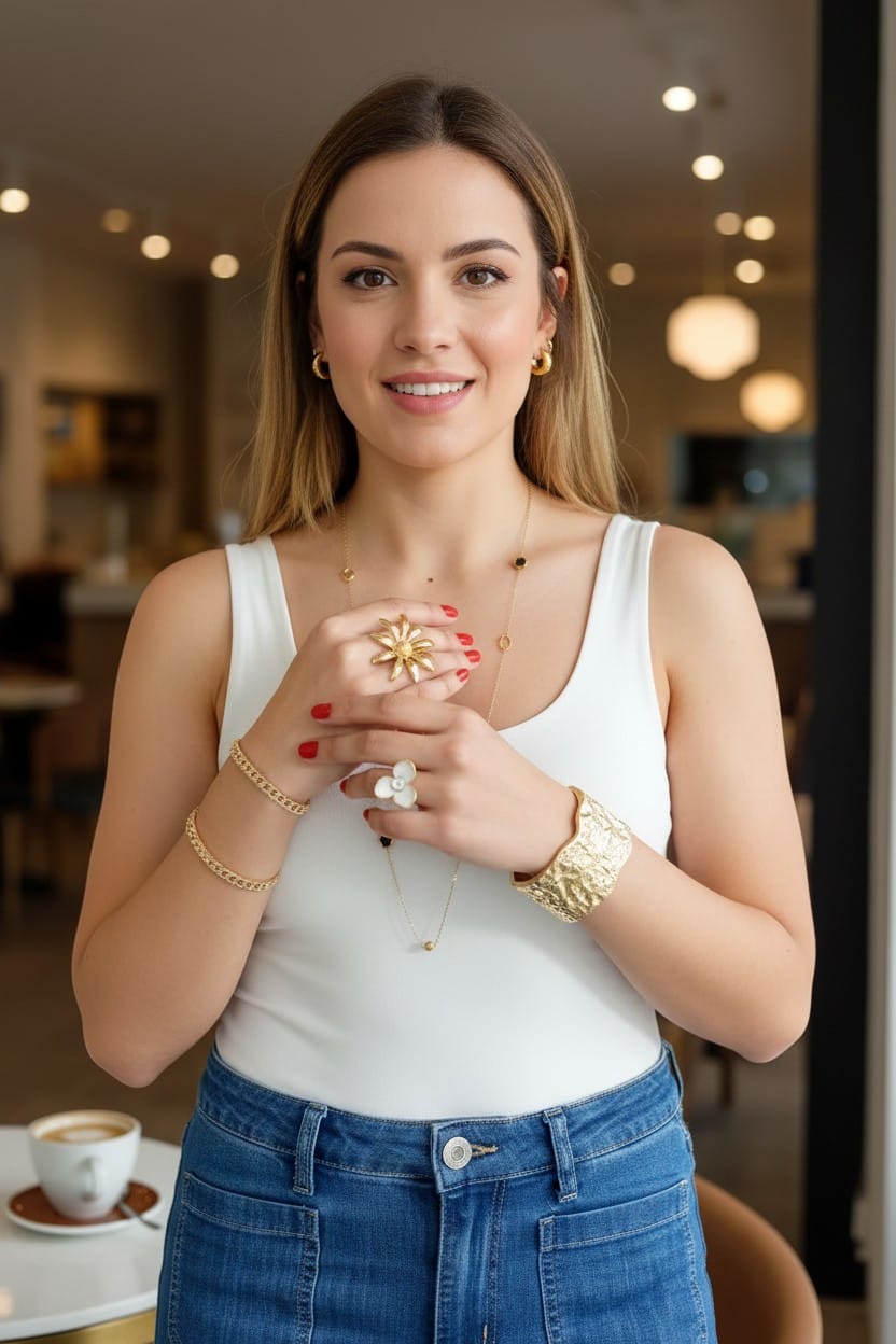 Anillo Dorado Girasol - Acero Inoxidable