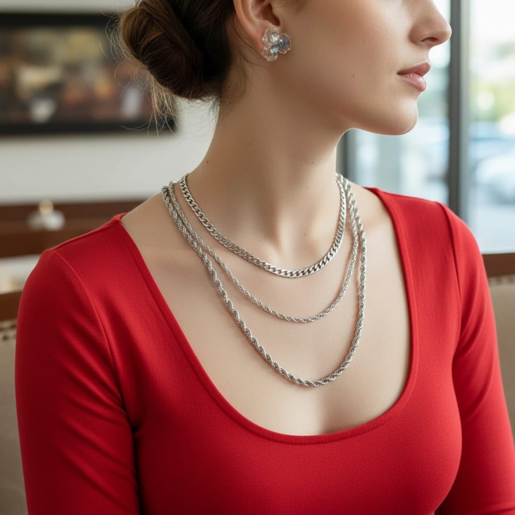 Cadena Plateada de Eslabones Medianos Amplios - Acero Inoxidable