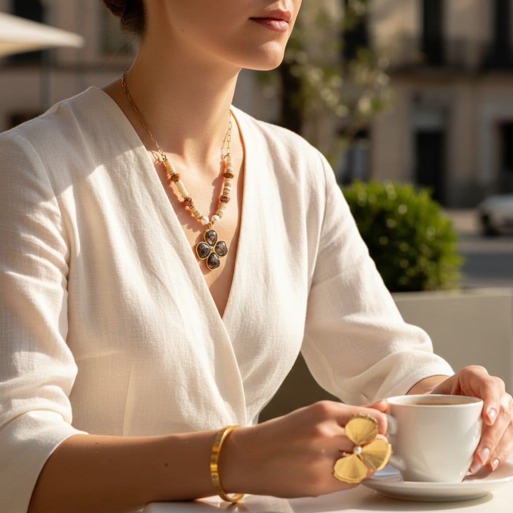 Collar Dorado con Dije de Flor 4 Pétalos - Acero Inoxidable