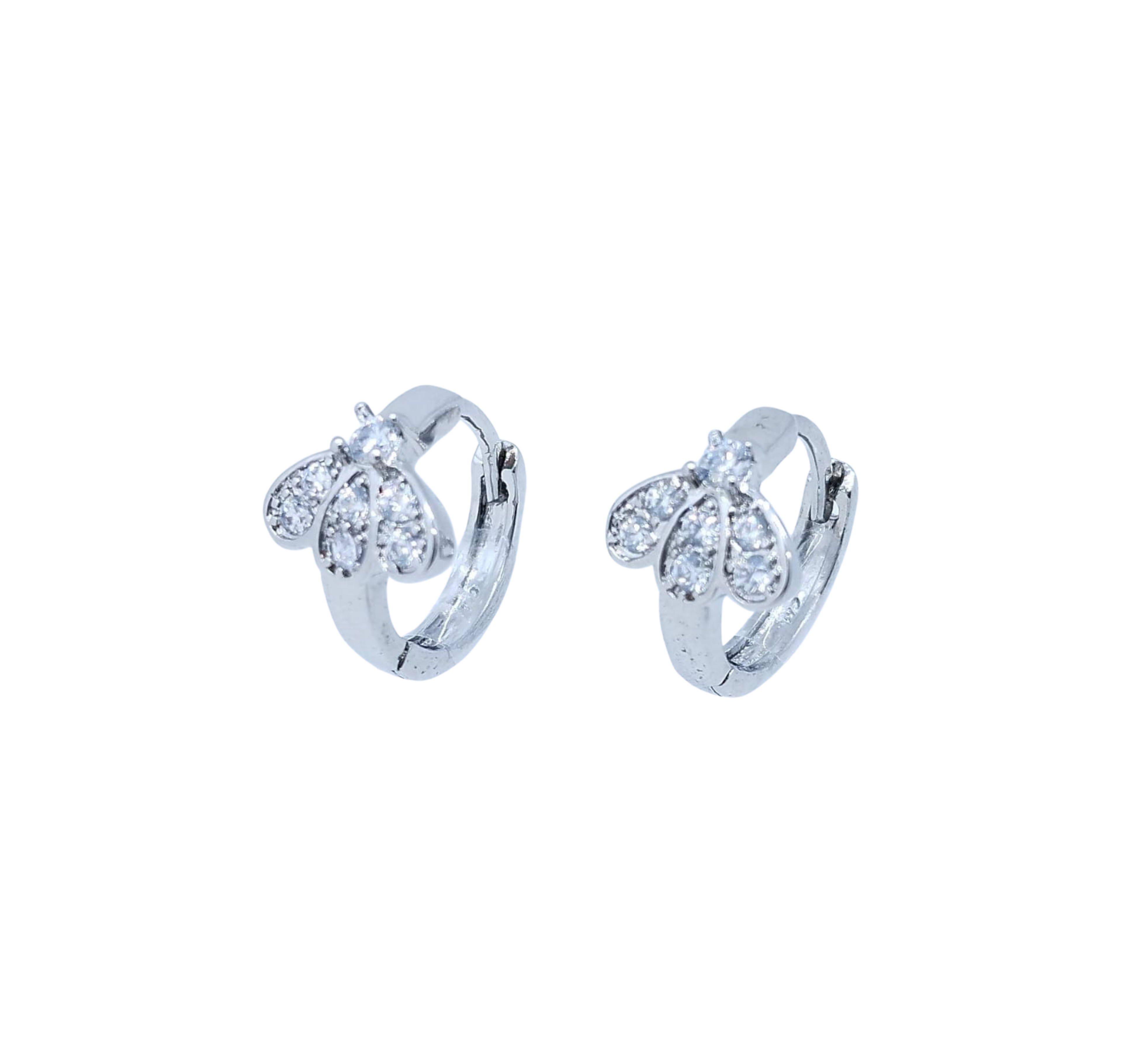 Huggie Plateada Abejita con Mini Brillos - Acero Inoxidable