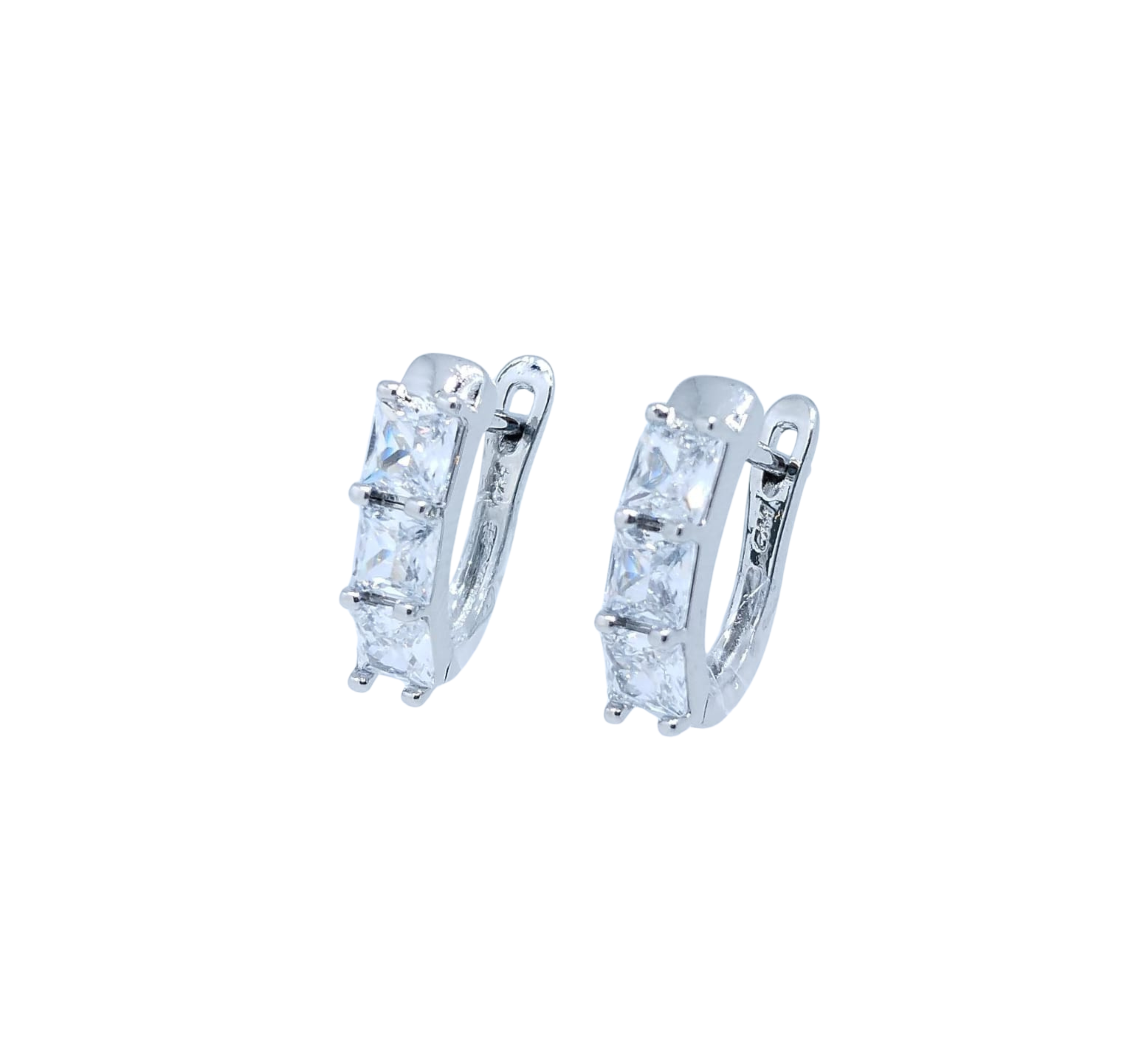 Huggie Plateada 3 Brillos Cuadrados - Acero Inoxidable