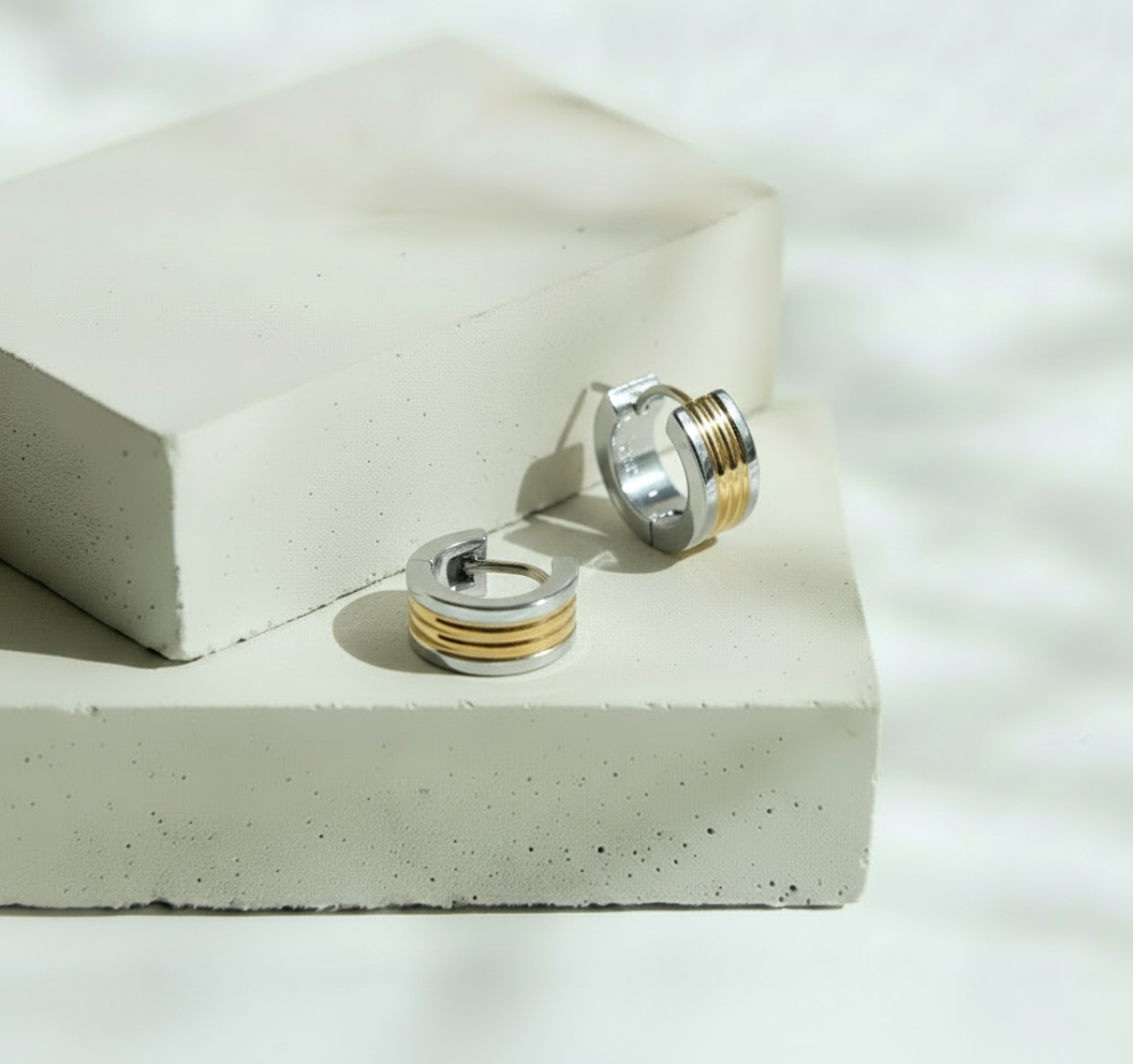 Huggie Bicolor al Centro 3 Líneas - Acero Inoxidable