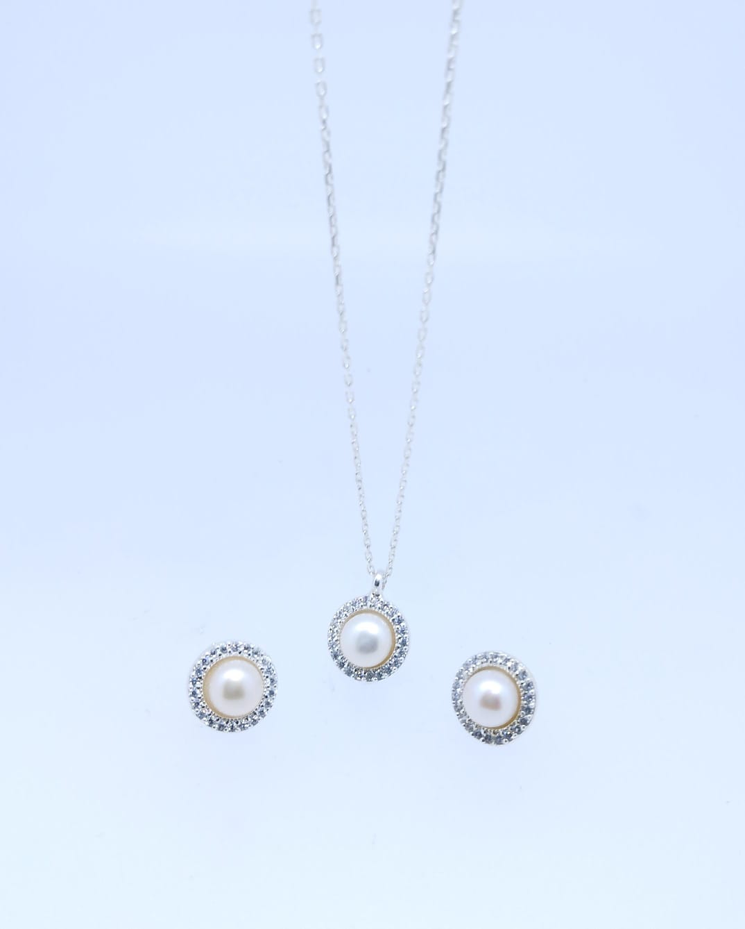 Set Juego Plata 925 Aretes Dije y cadena Bolita color perla