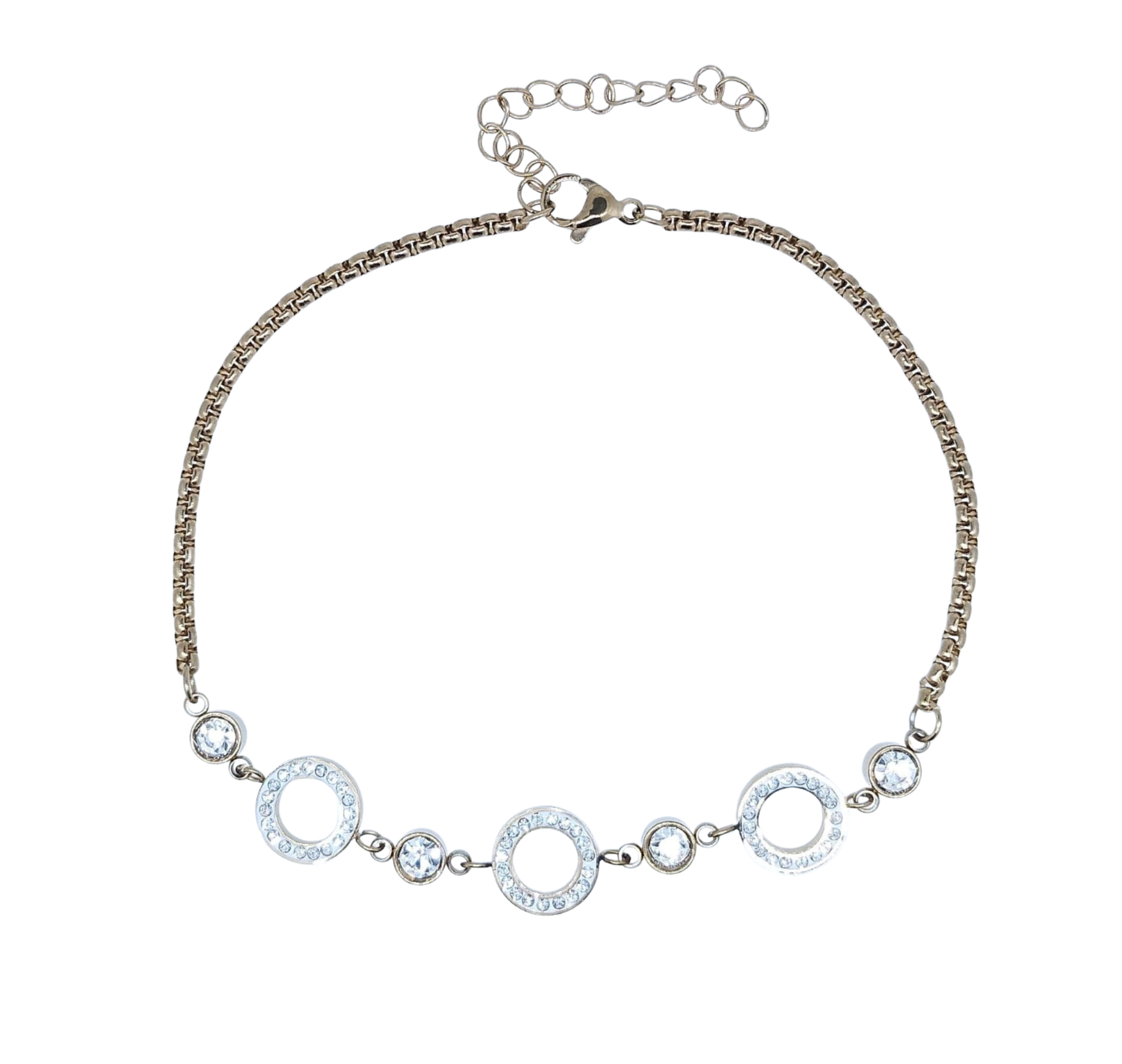 Pulsera Dorada 3 Círculos con Brillos Perforados - Acero Inoxidable