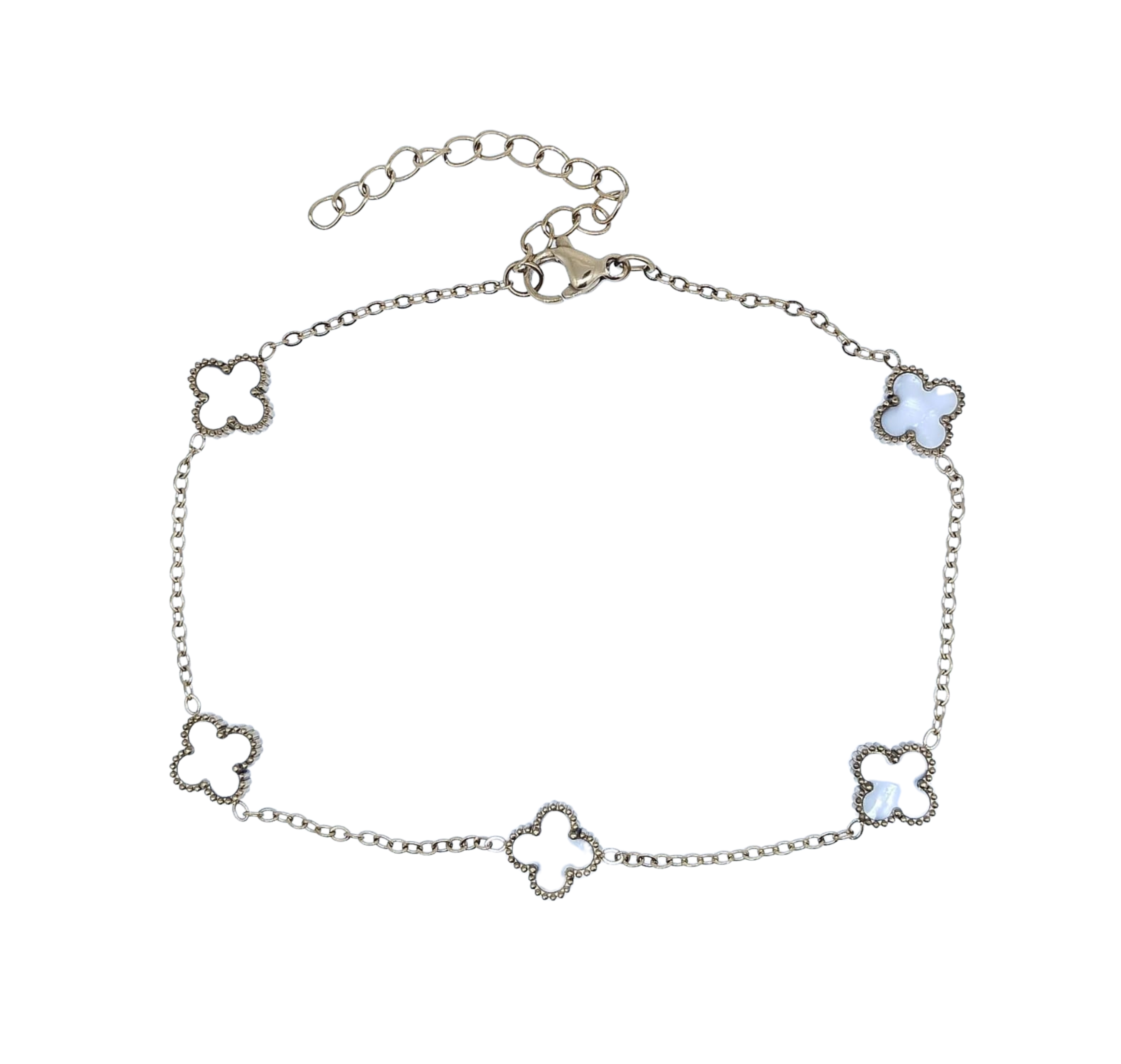 Pulsera Dorada 5 Mini Tréboles Blancos - Acero Inoxidable