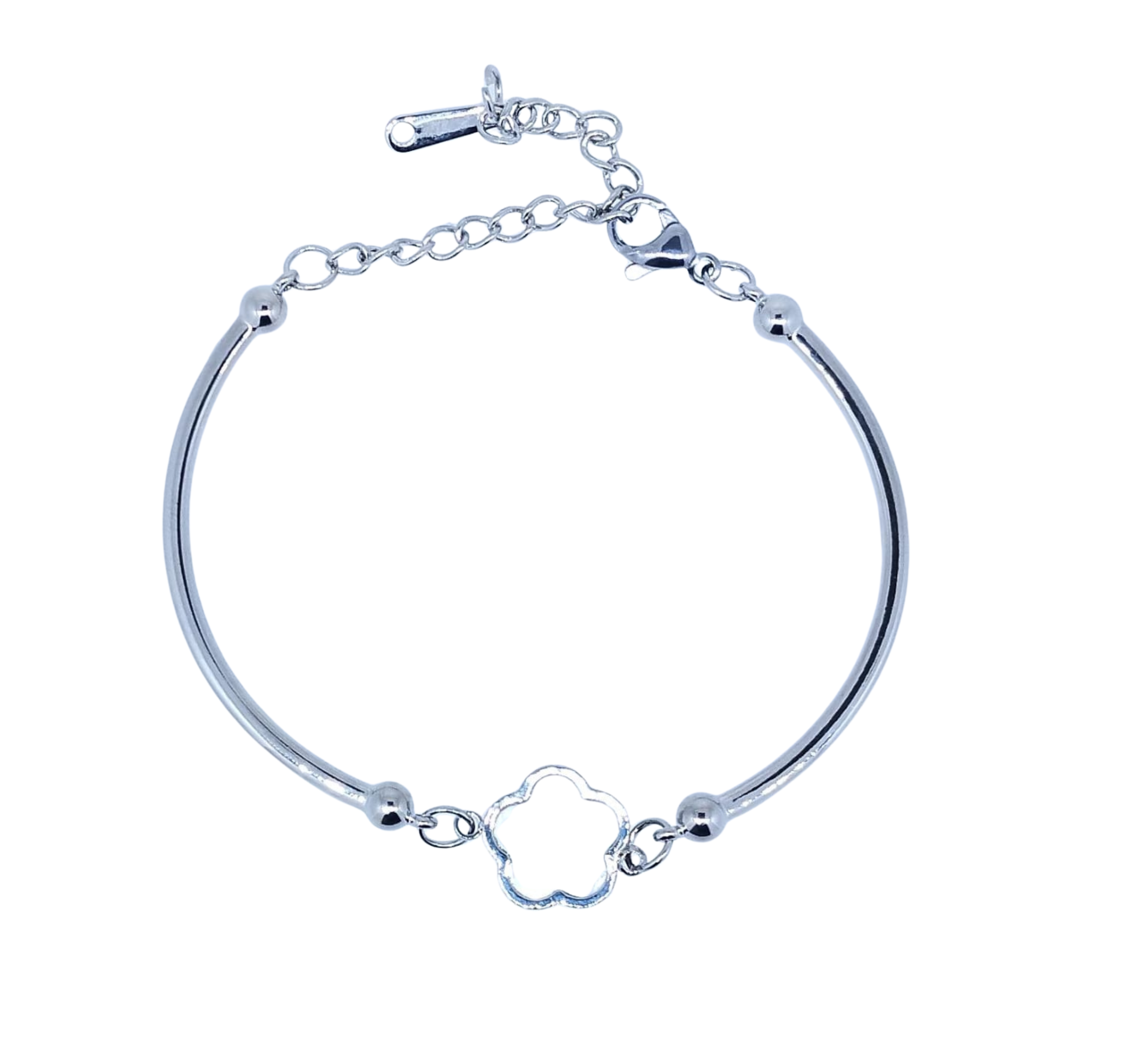 Pulsera Plateada Flor 5 Pétalos Blanca - Acero Inoxidable