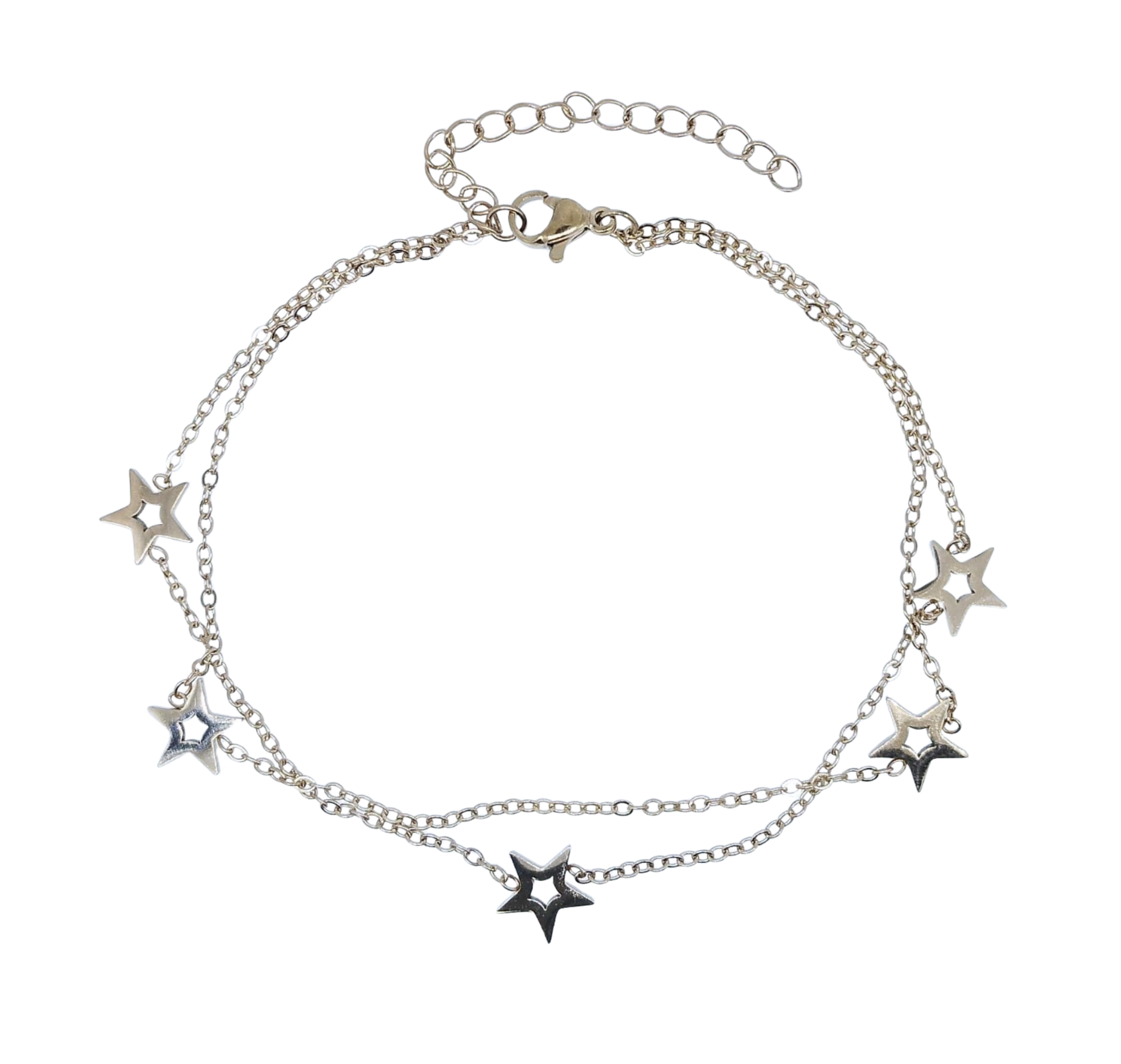 Pulsera Dorada Doble 5 Estrellas Lisas Perforadas - Acero Inoxidable