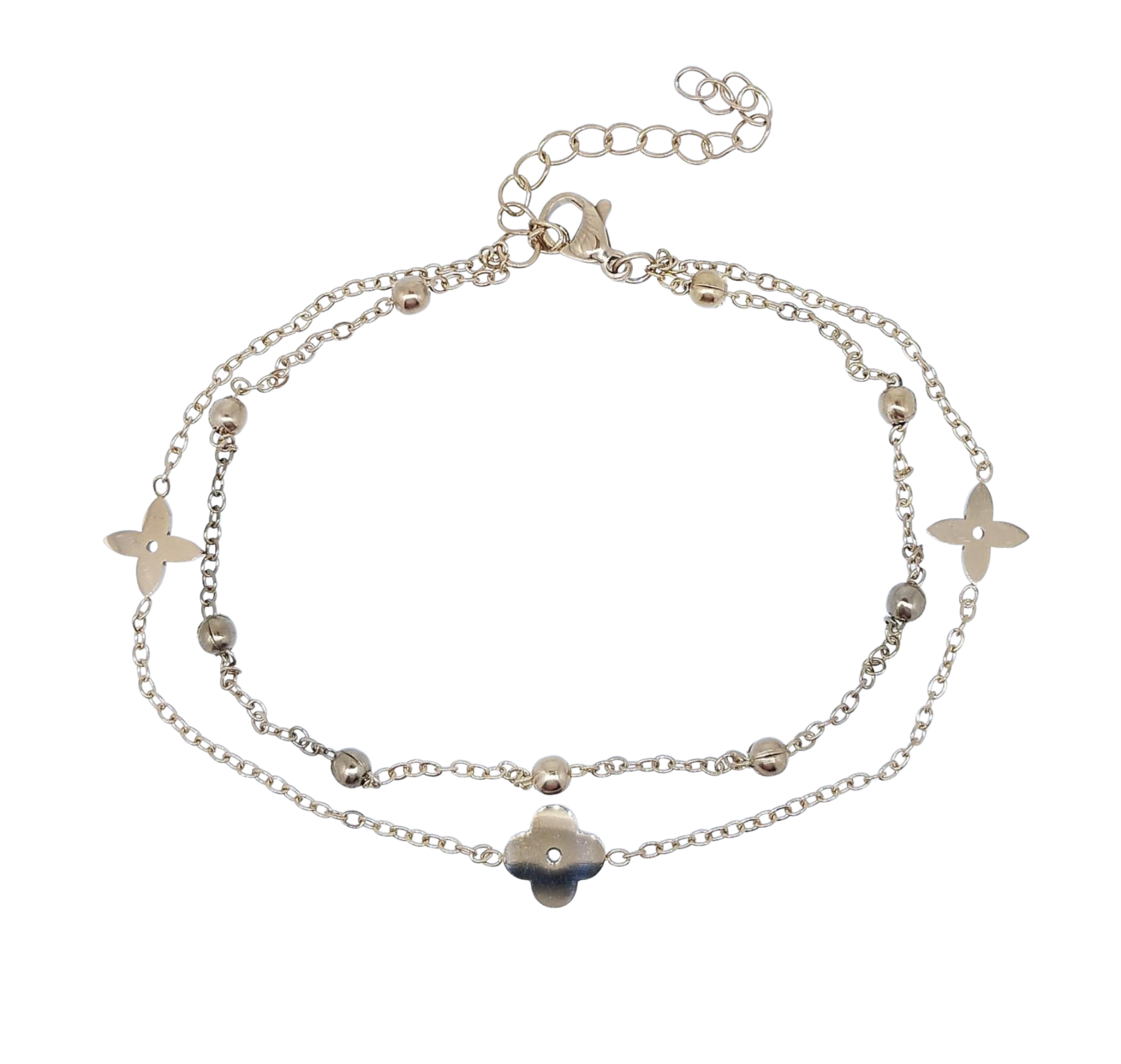Pulsera Dorada Doble Flor 4 Pétalos - Acero Inoxidable
