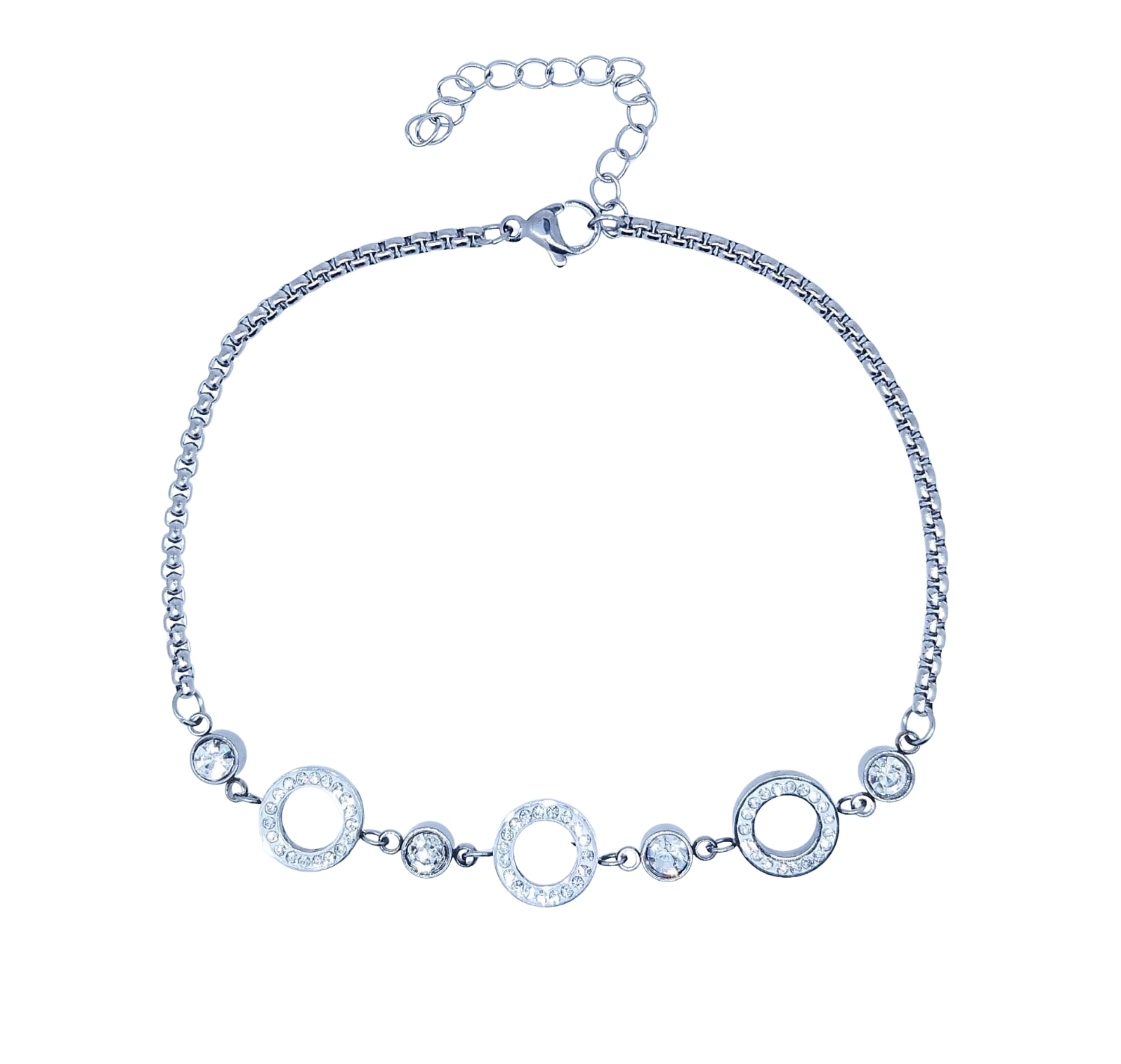 Pulsera Plateada 3 Círculos con Brillos Perforados - Acero Inoxidable