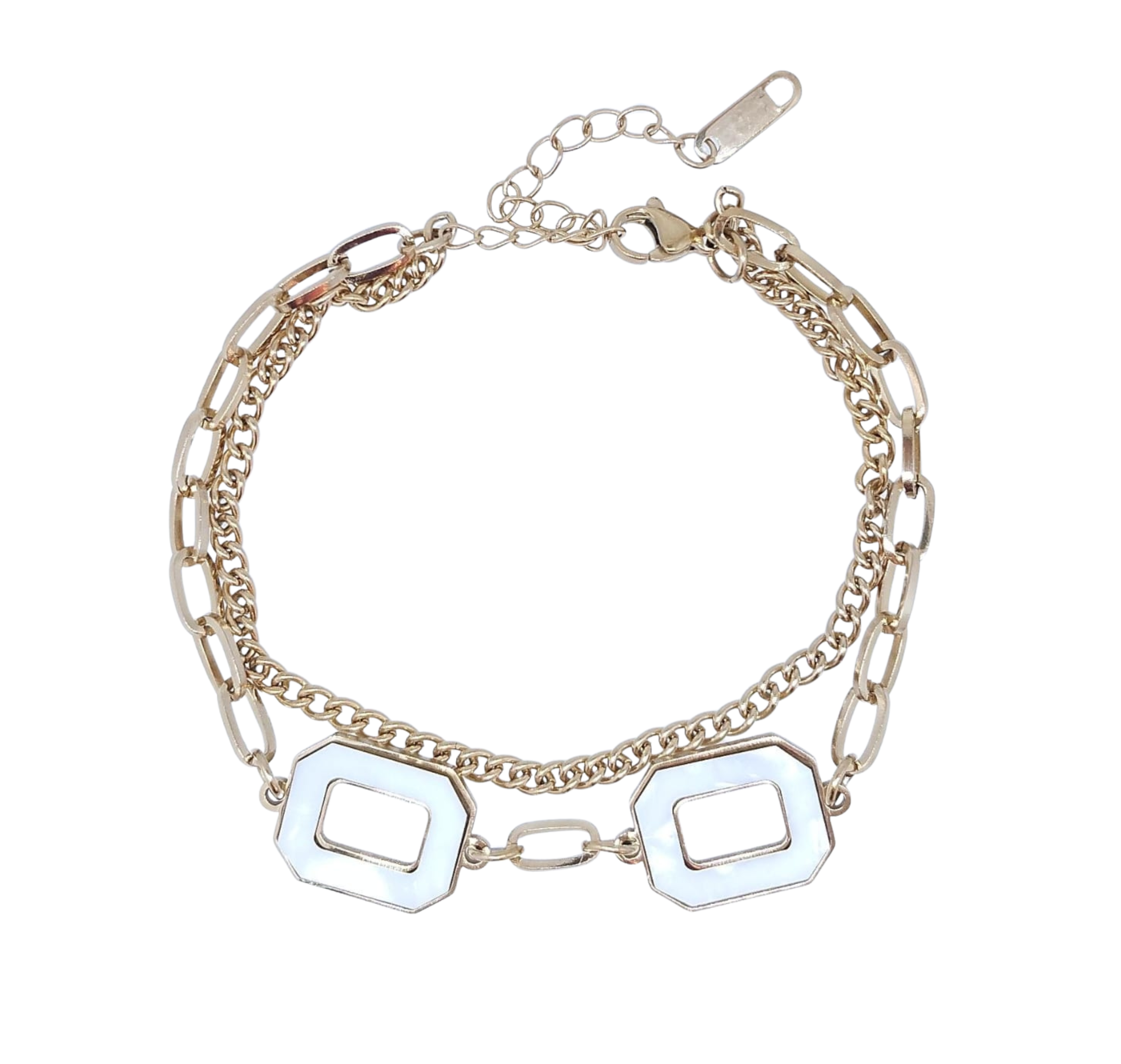 Pulsera Dorada Doble 2 Formas Geométricas Perforadas - Acero Inoxidable