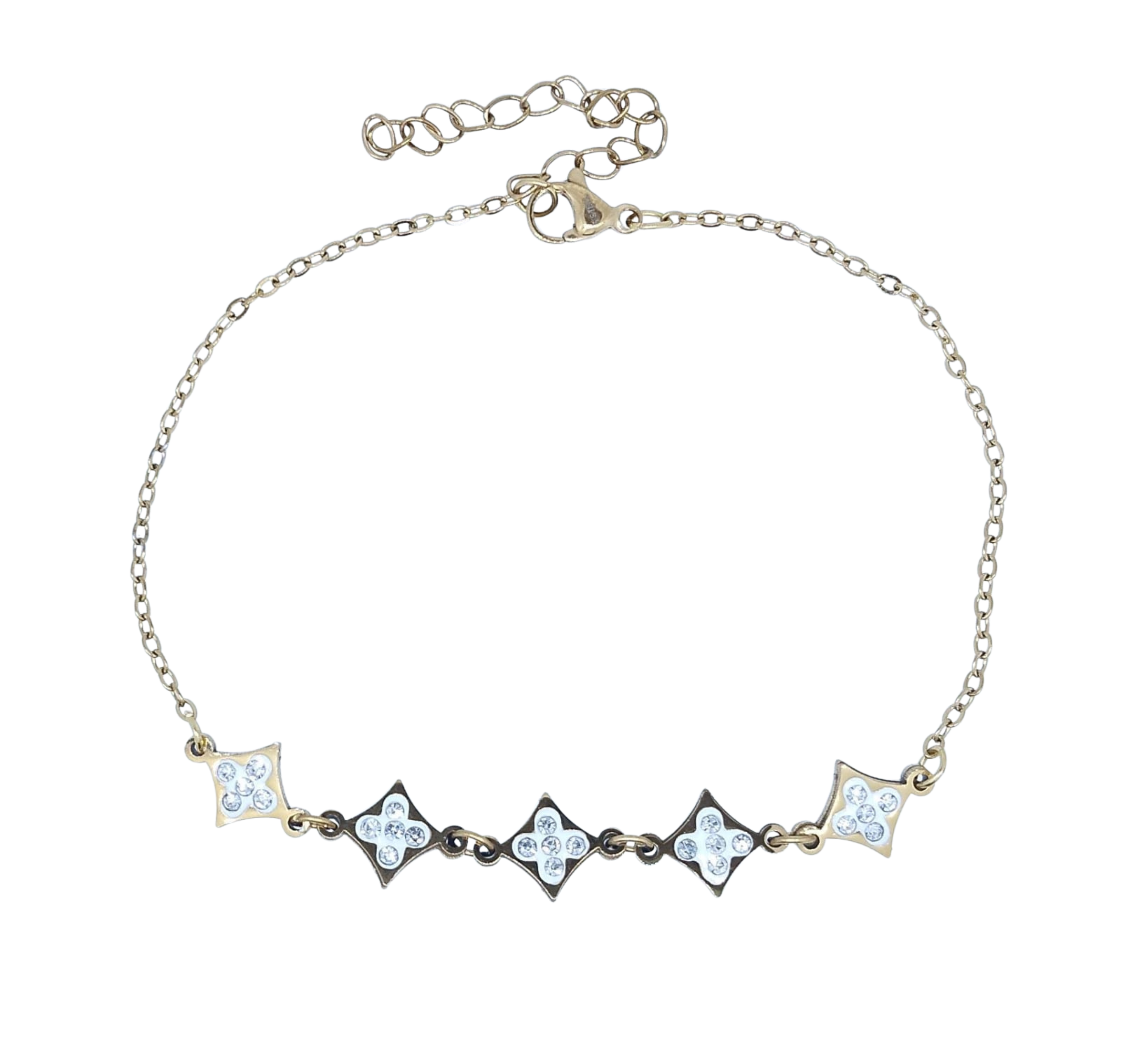 Pulsera Dorada 5 Rombos con Brillos al Centro - Acero Inoxidable
