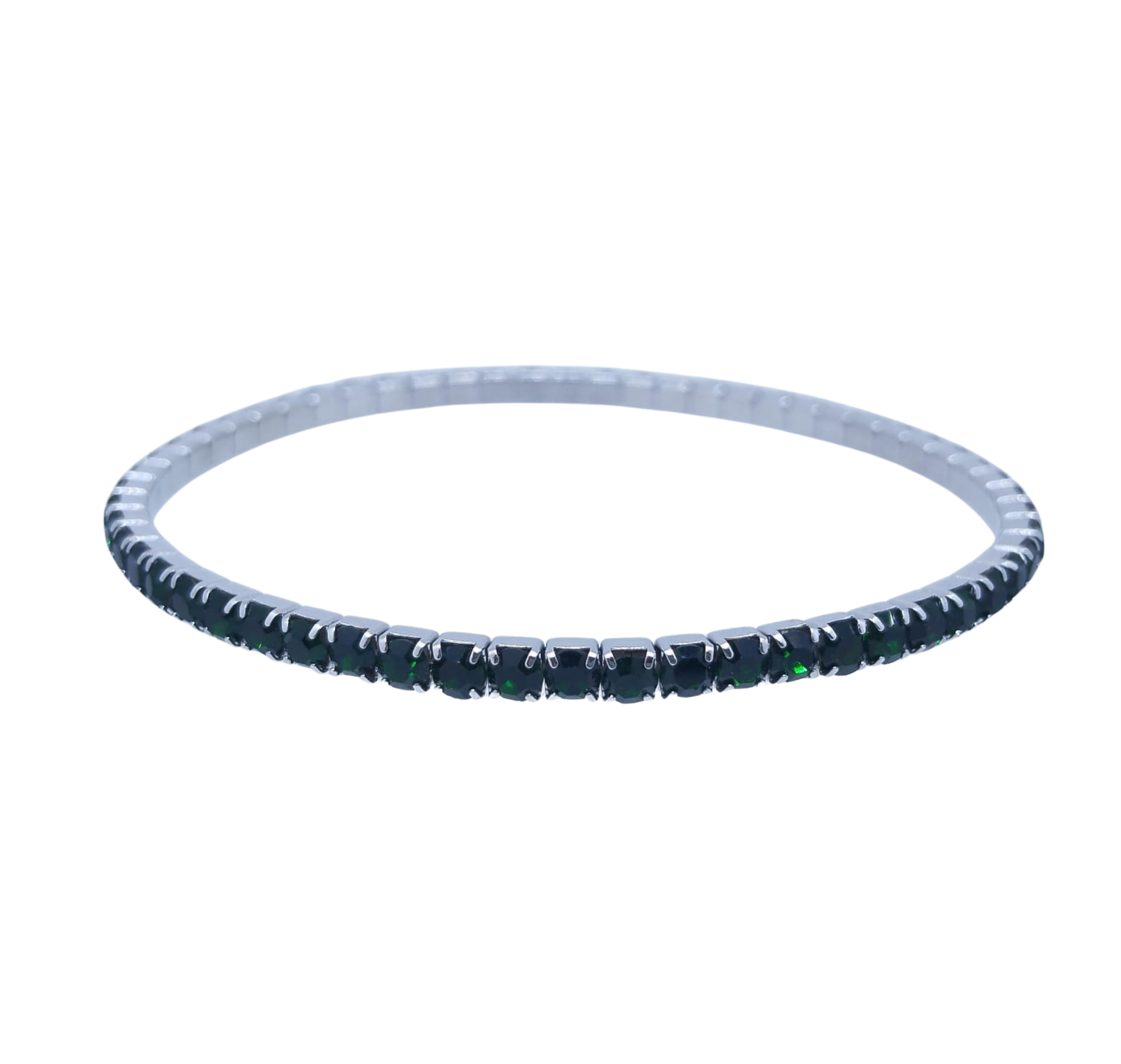 Pulsera Plateada con Brillos Cuadrados Negros - Acero Inoxidable