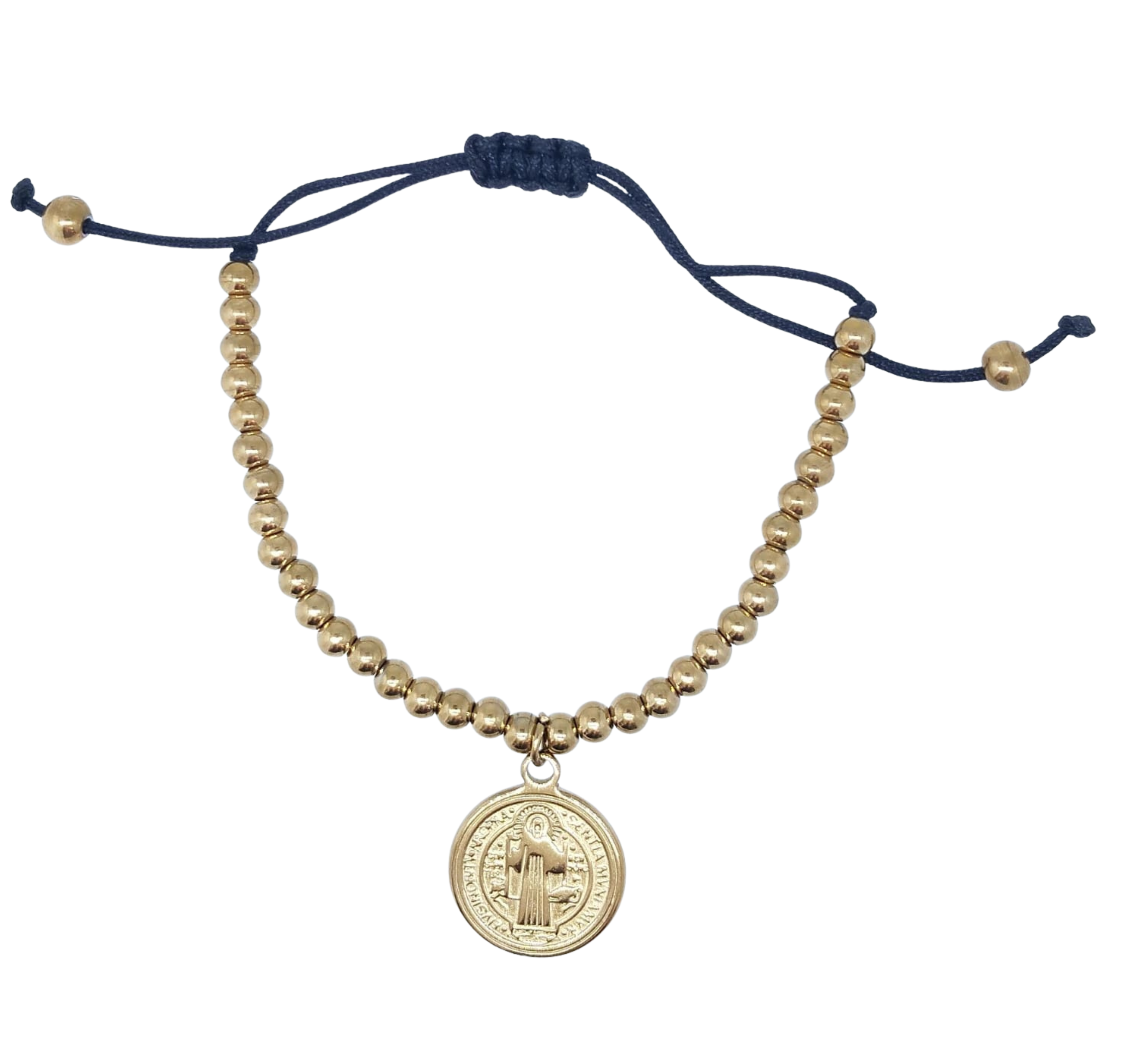 Pulsera Dorada con Moneda San Benito Colgante - Acero Inoxidable