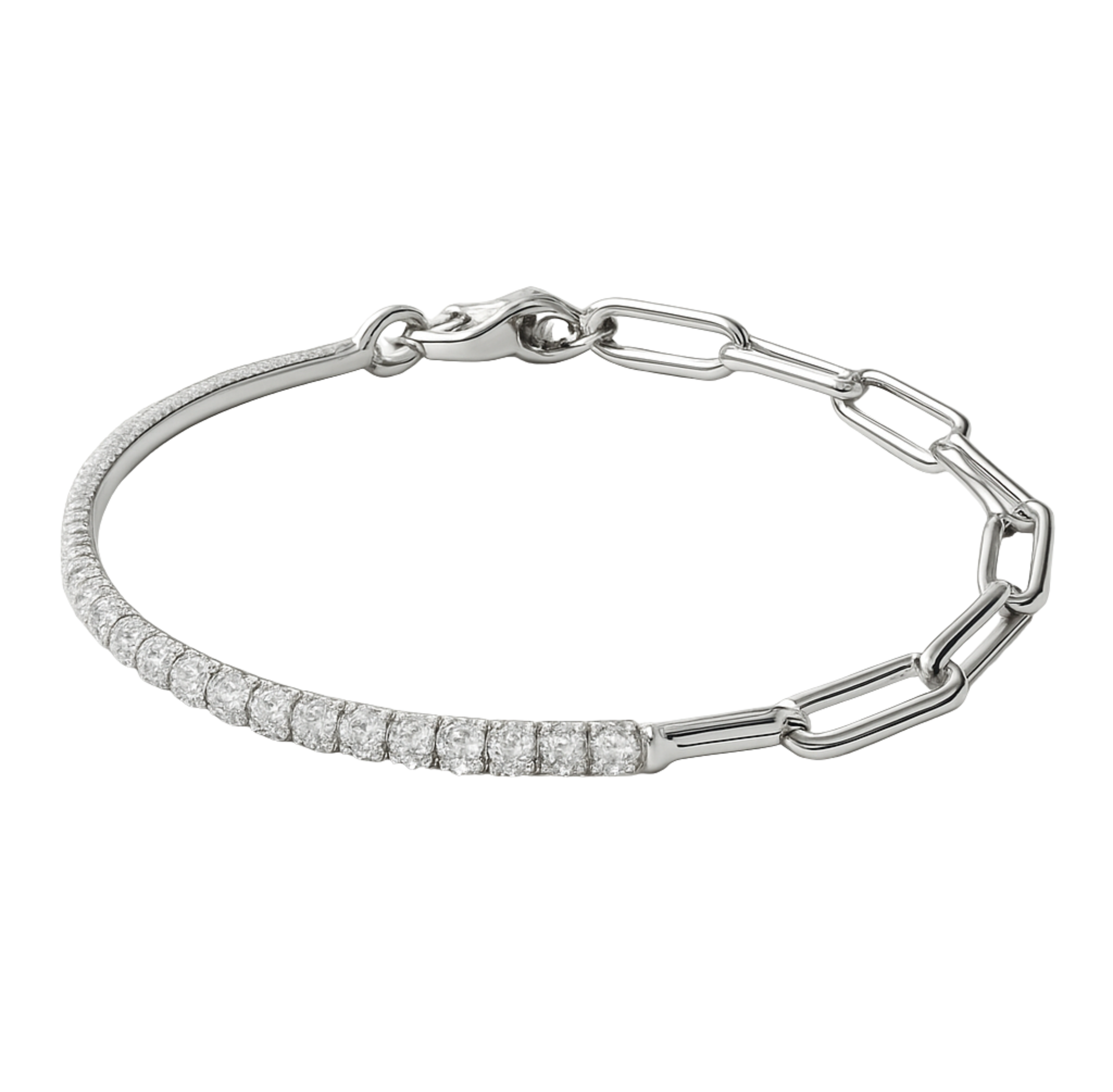 Pulsera Plateada Mitad Cadena y Mitad Brillos Cuadrados – Plata Italiana