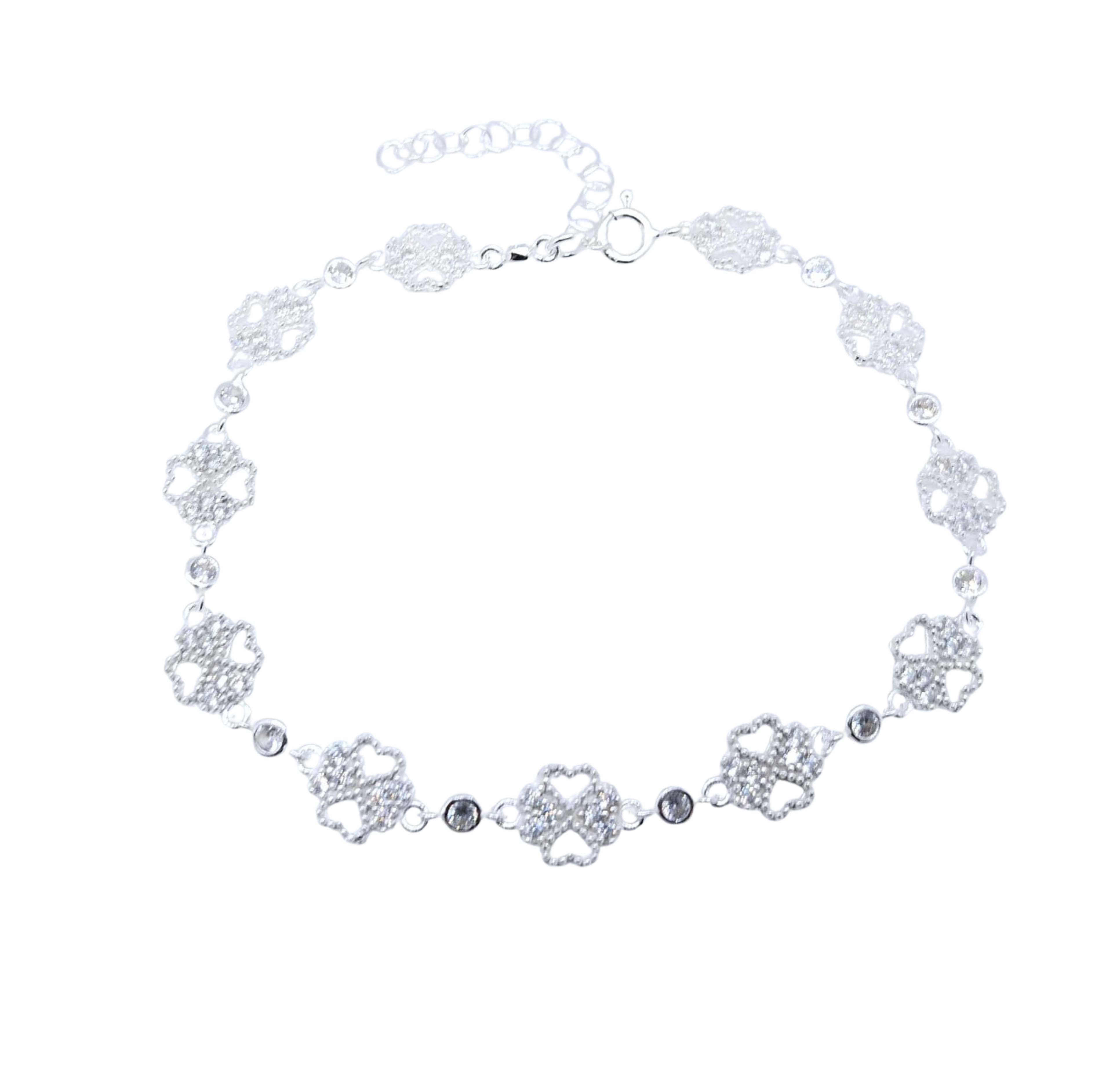 Pulsera Plateada Trébol con Brillos – Plata Italiana