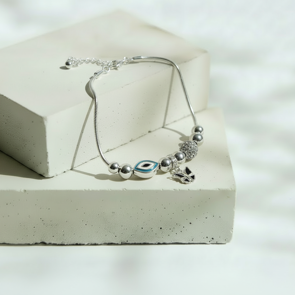 Pulsera Plateada con Dije Mariposa – Plata Italiana