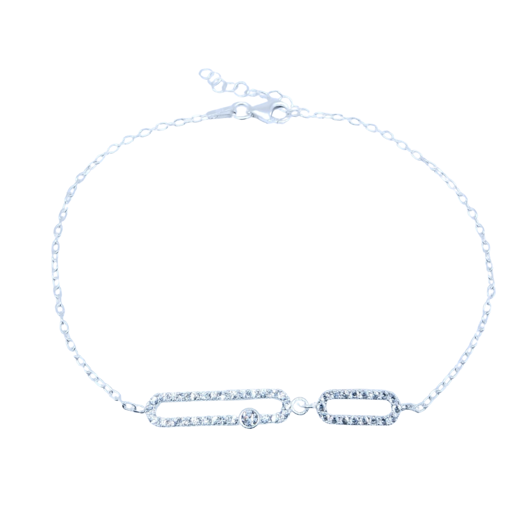 Pulsera Plateada Óvalos con Brillos – Plata Italiana
