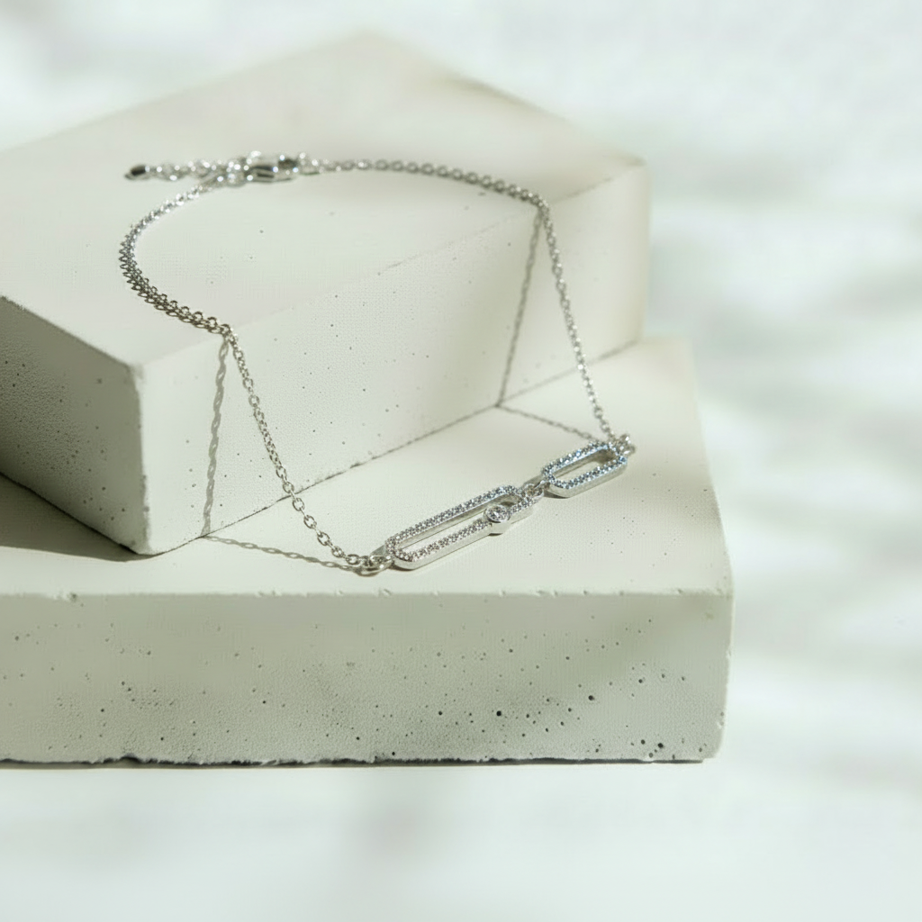 Pulsera Plateada Óvalos con Brillos – Plata Italiana