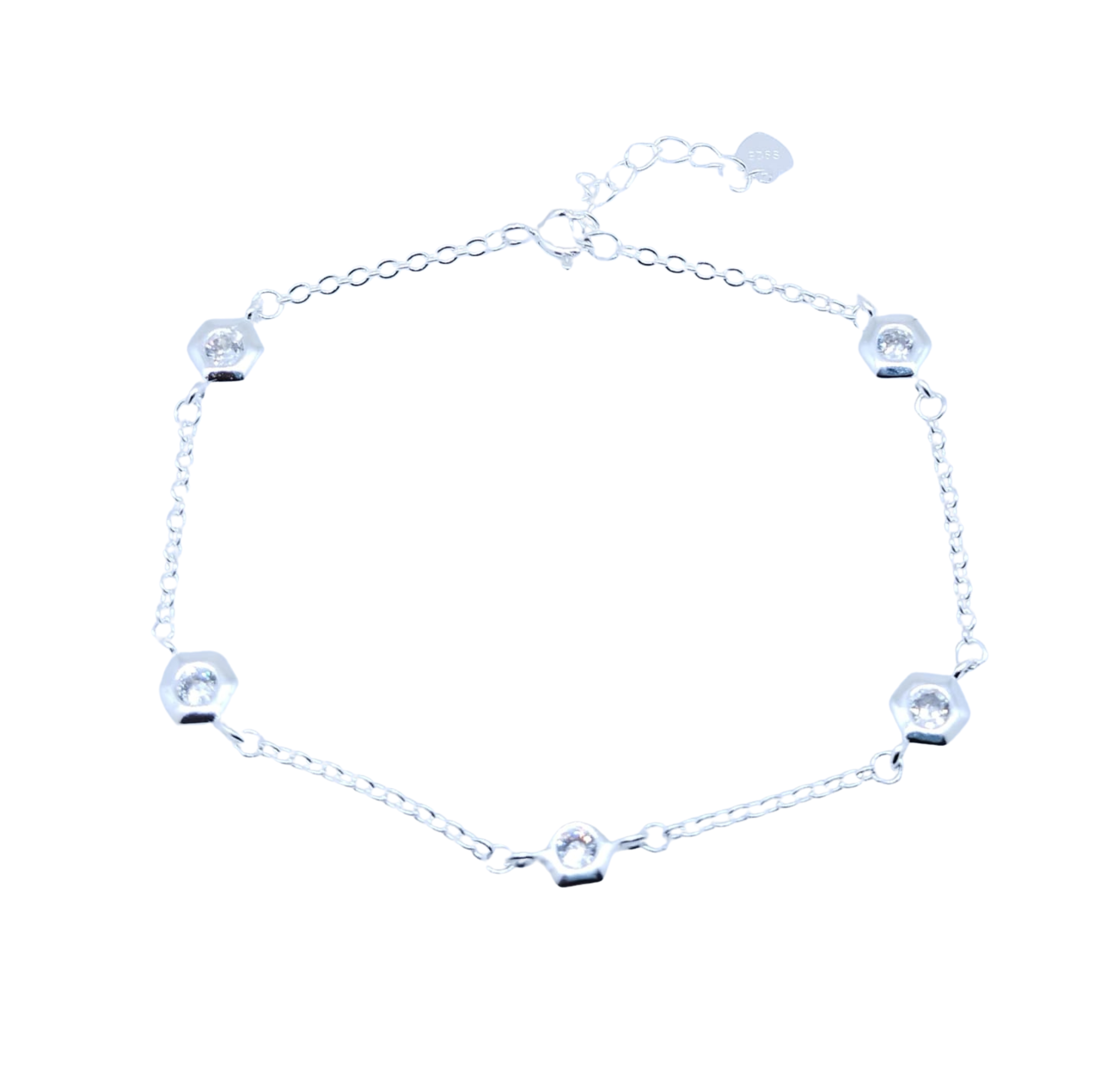 Pulsera Plateada con Brillos Hexagonales – Plata Italiana