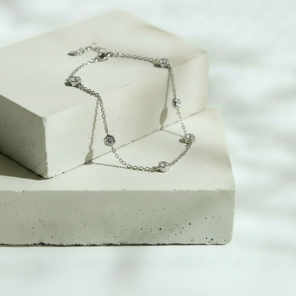 Pulsera Plateada con Brillos Hexagonales – Plata Italiana