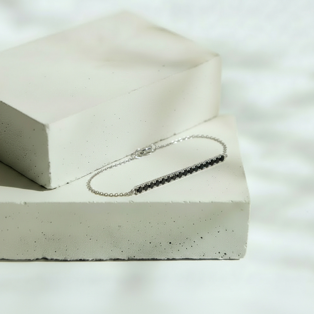 Pulsera Plateada con Brillos Obscuros – Plata Italiana