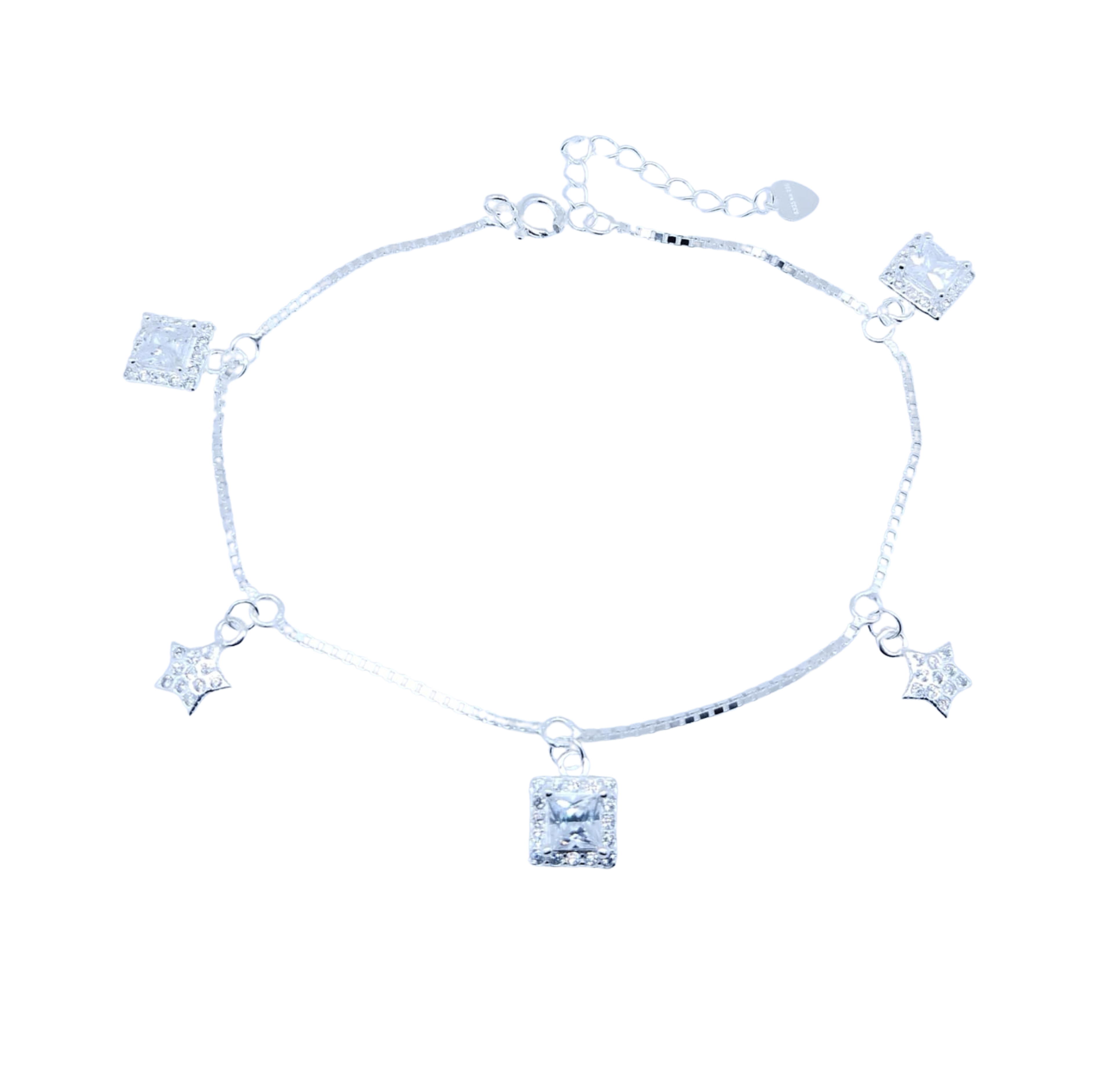 Pulsera Plateada Brillos Cuadrados y Estrellas – Plata Italiana
