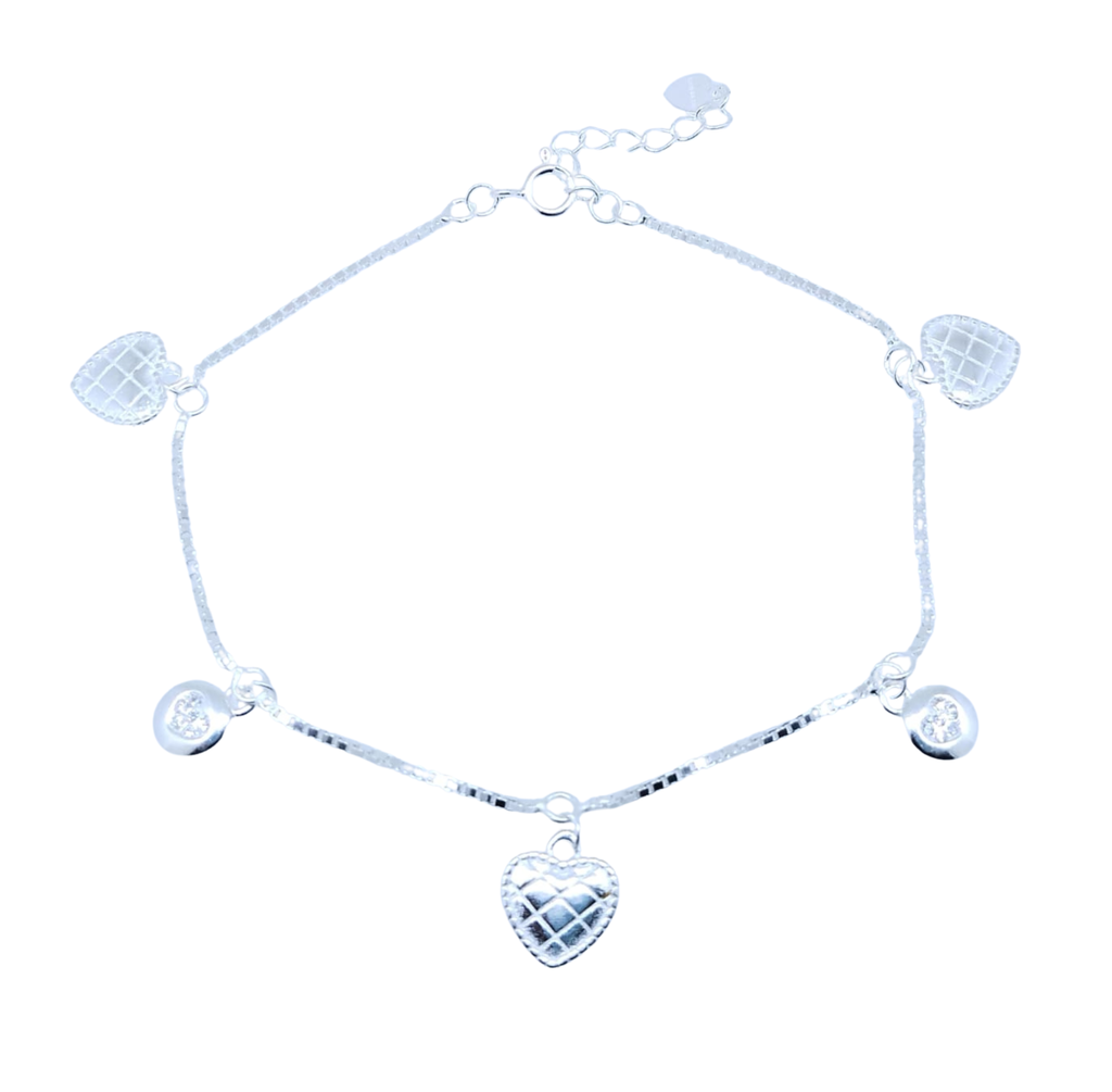 Pulsera Plateada Dije Corazón con Brillos – Plata Italiana