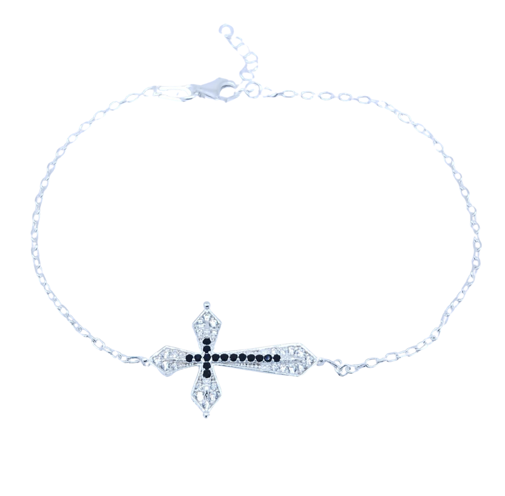 Pulsera Plateada Cruz con Brillos – Plata Italiana