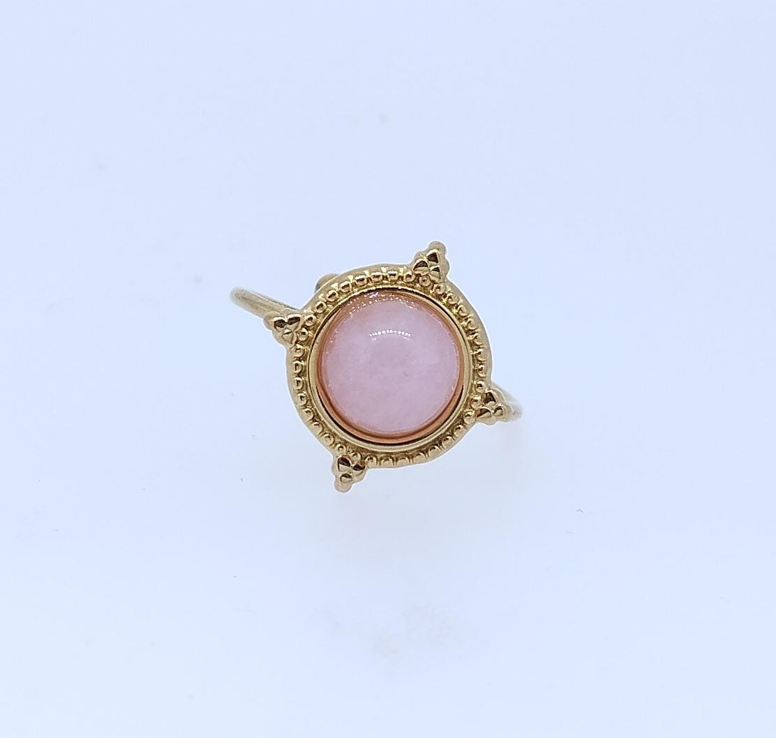 Anillo Acero circulo color  Dorado Piedra Rosa Unitalla