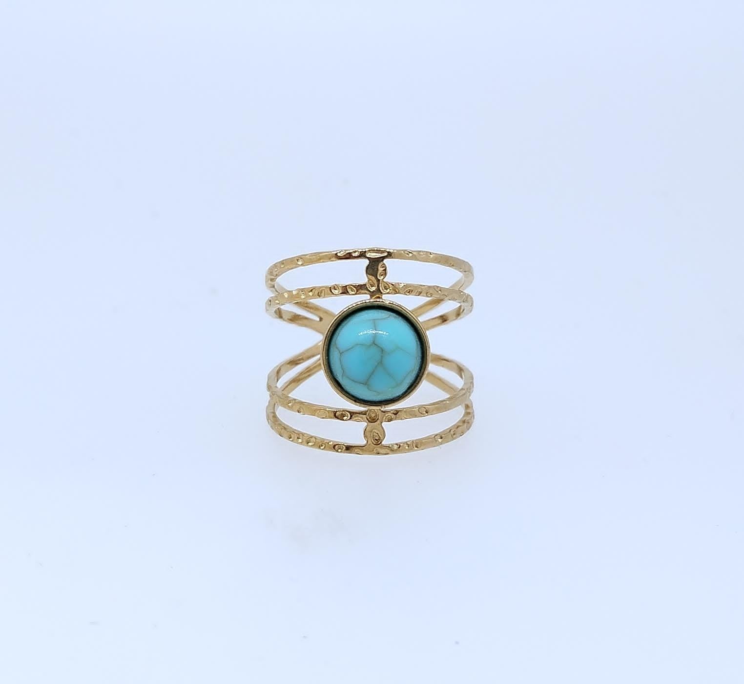 Anillo Acero Lineas piedra Color Turquesa